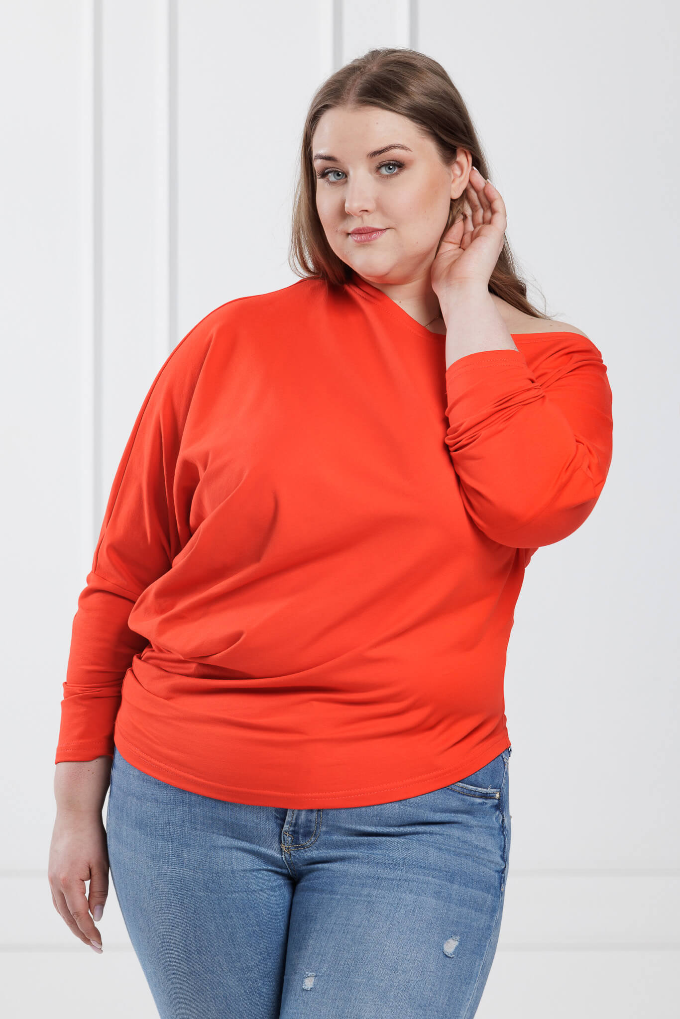 Asymetryczna dresowa bluza Loe w odcieniach pomarańczu XXL PLUS SIZE