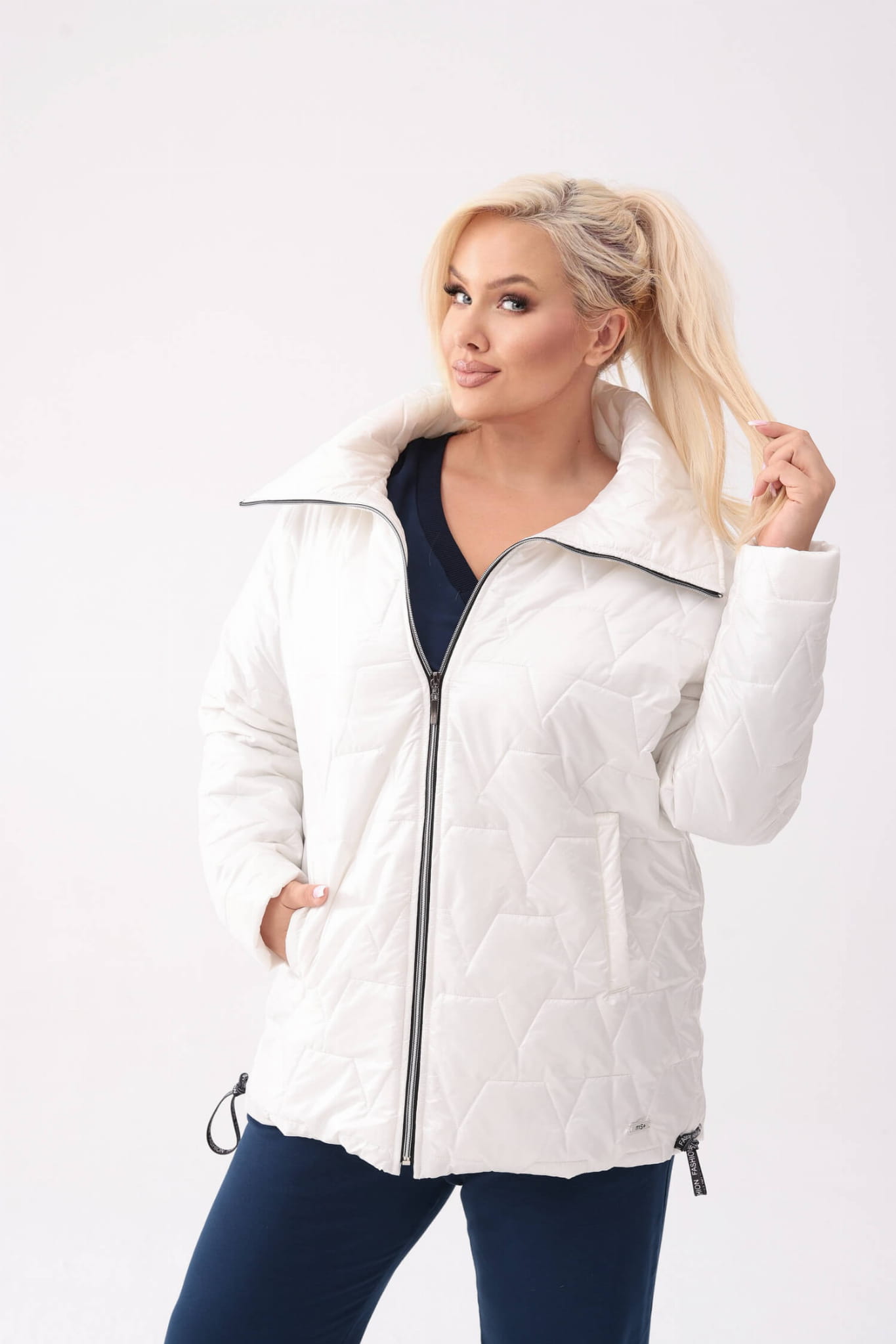 Pikowana jesienna kurtka Sally w kolorze ecru PLUS SIZE XXL OVERSIZE JESIEŃ