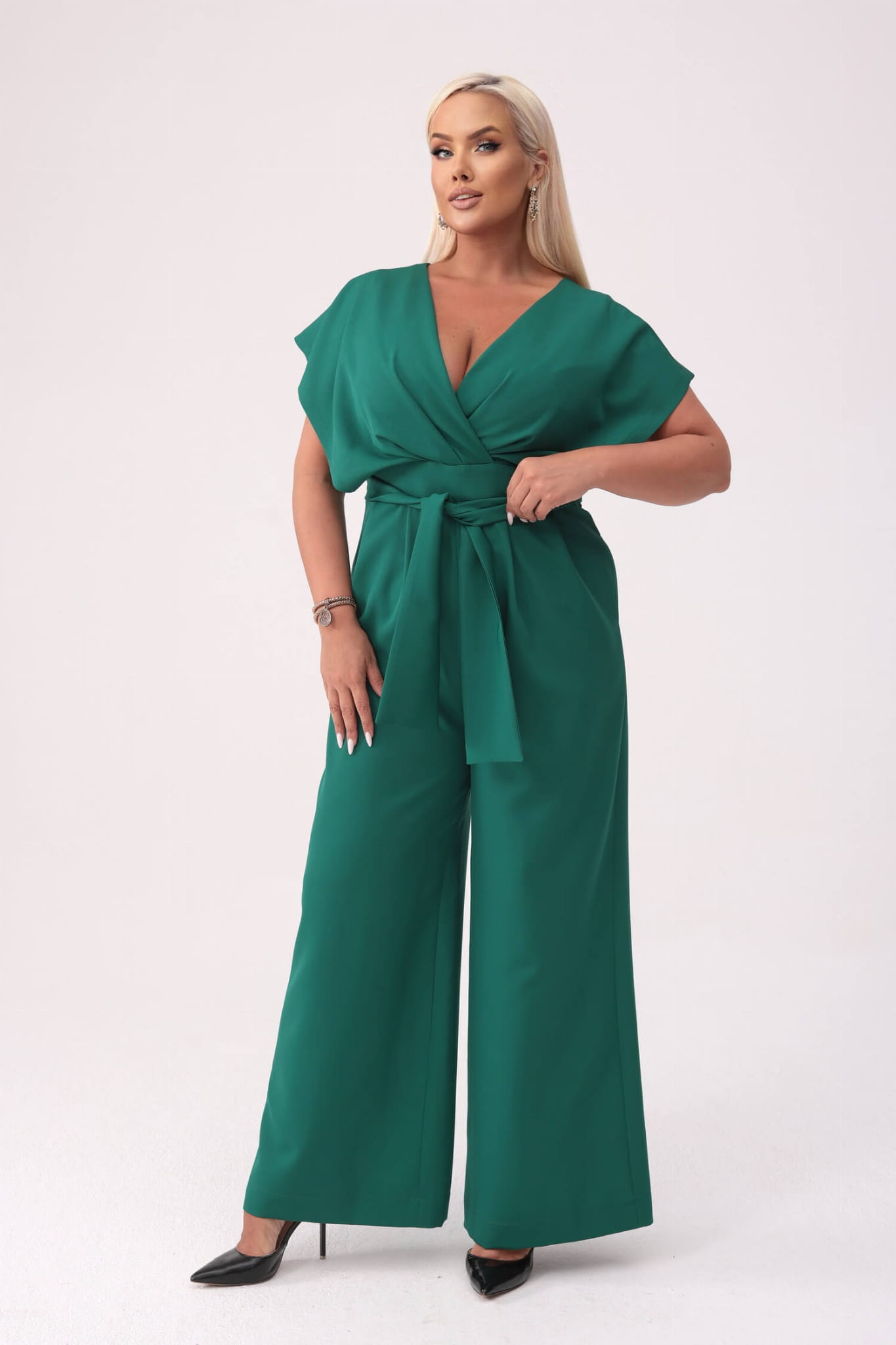 Elegancki kombinezon Valentina w kolorze butelkowej zieleni XXL OVERSIZE JESIEŃ