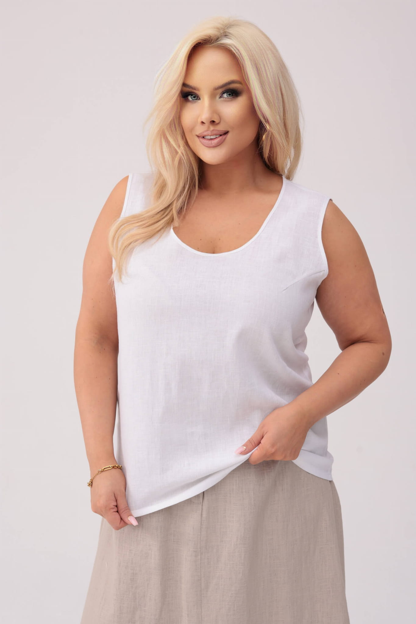 Lniany top Clea w białym kolorze PLUS SIZE OVERSIZE XXL