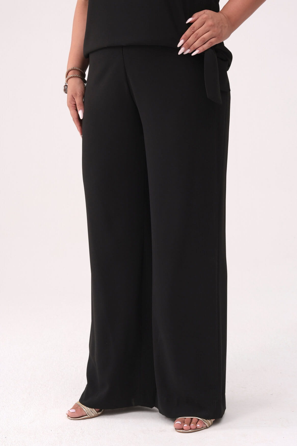 Eleganckie czarne spodnie Rosa z poszerzoną nogawką PLUS SIZE XXL OVERSIZE