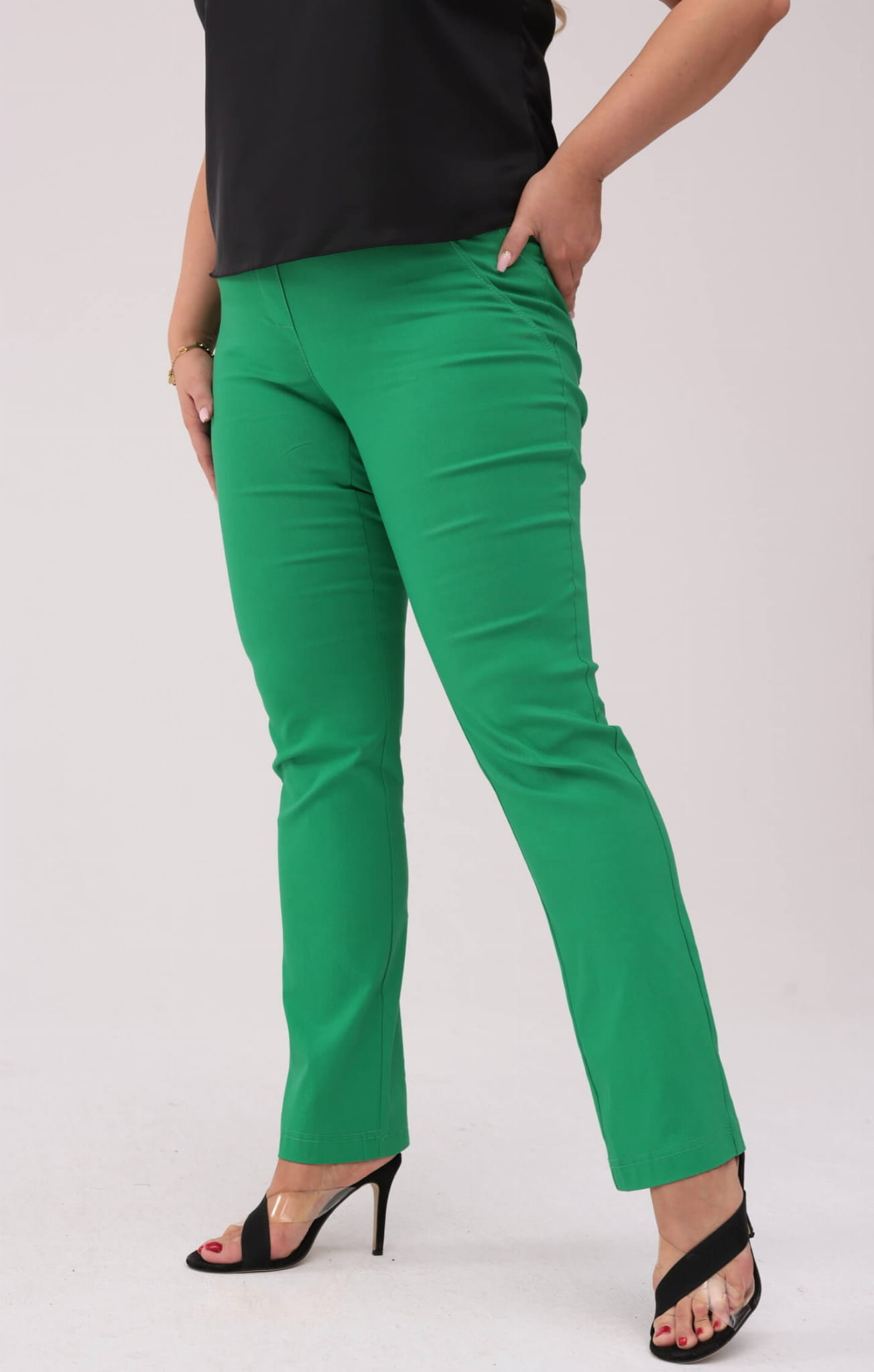 Zielone spodnie Nilda z prostą nogawką wysoki stan PLUS SIZE XXL