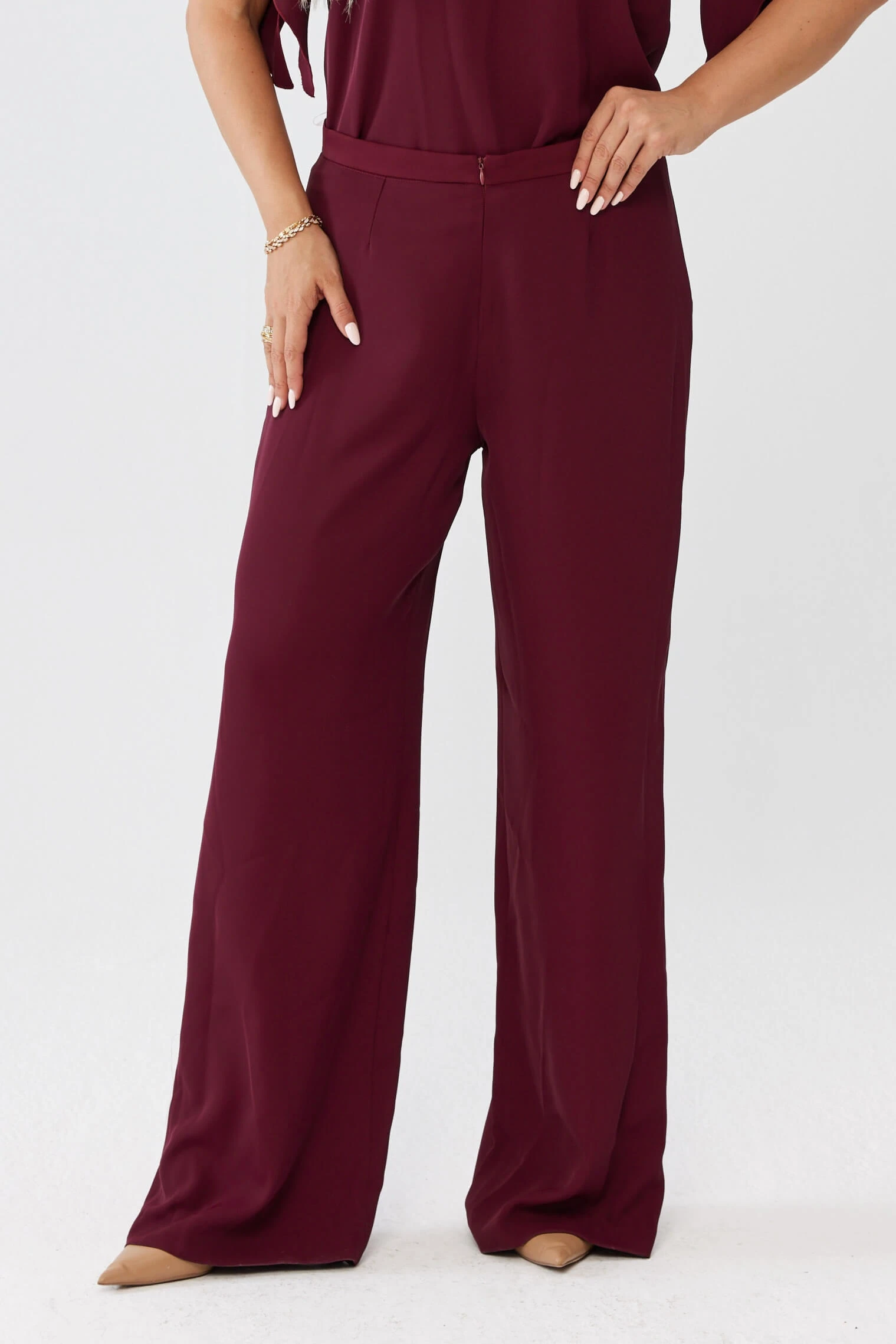 Eleganckie bordowe spodnie Rosa z poszerzoną nogawką PLUS SIZE XXL OVERSIZE JESIEŃ