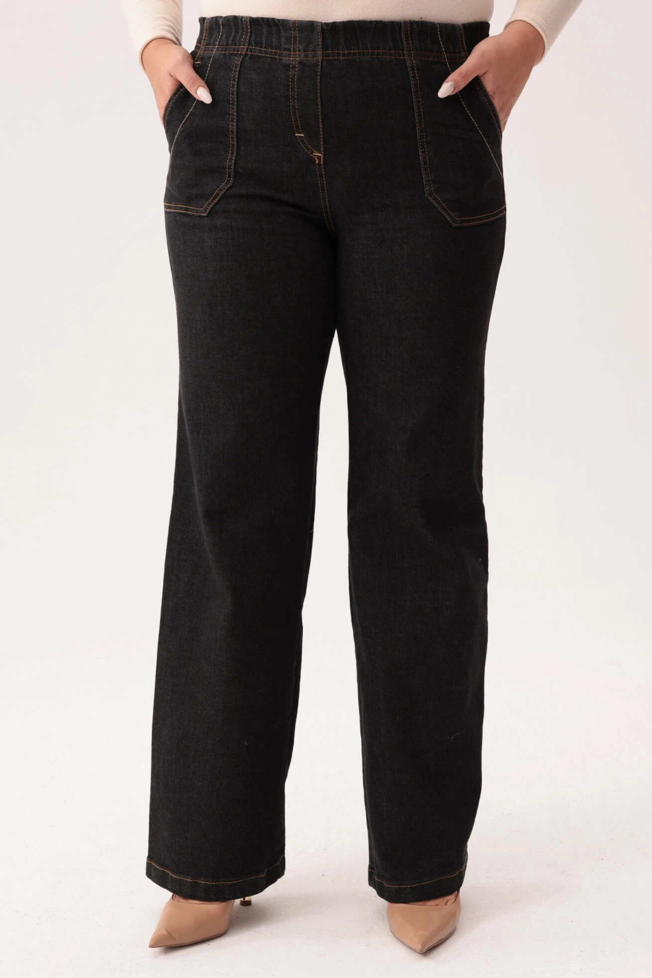 Czarne jeansy damskie na gumce - komfort i styl na co dzień PLUS SIZE XXL OVERSIZE