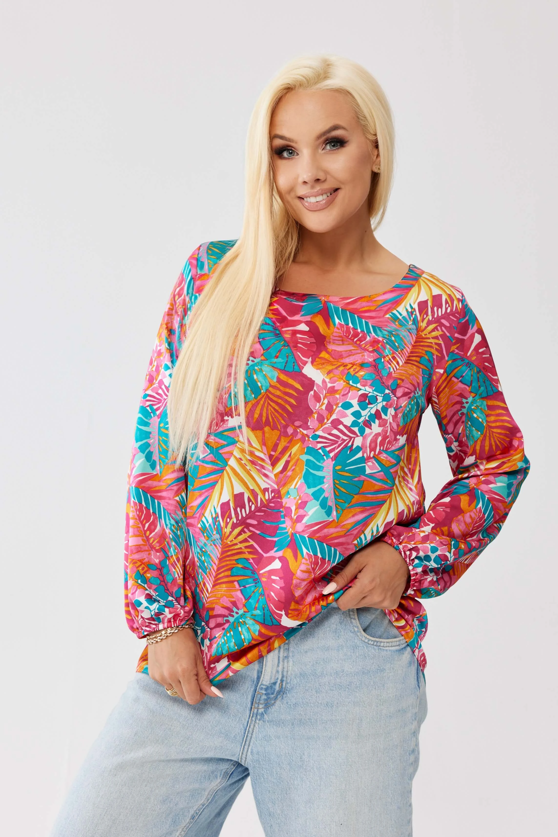 Bluzka Amira Tropicana - kolorowy print z wiązaniem na plecach PLUS SIZE XXL OVERSIZE JESIEŃ
