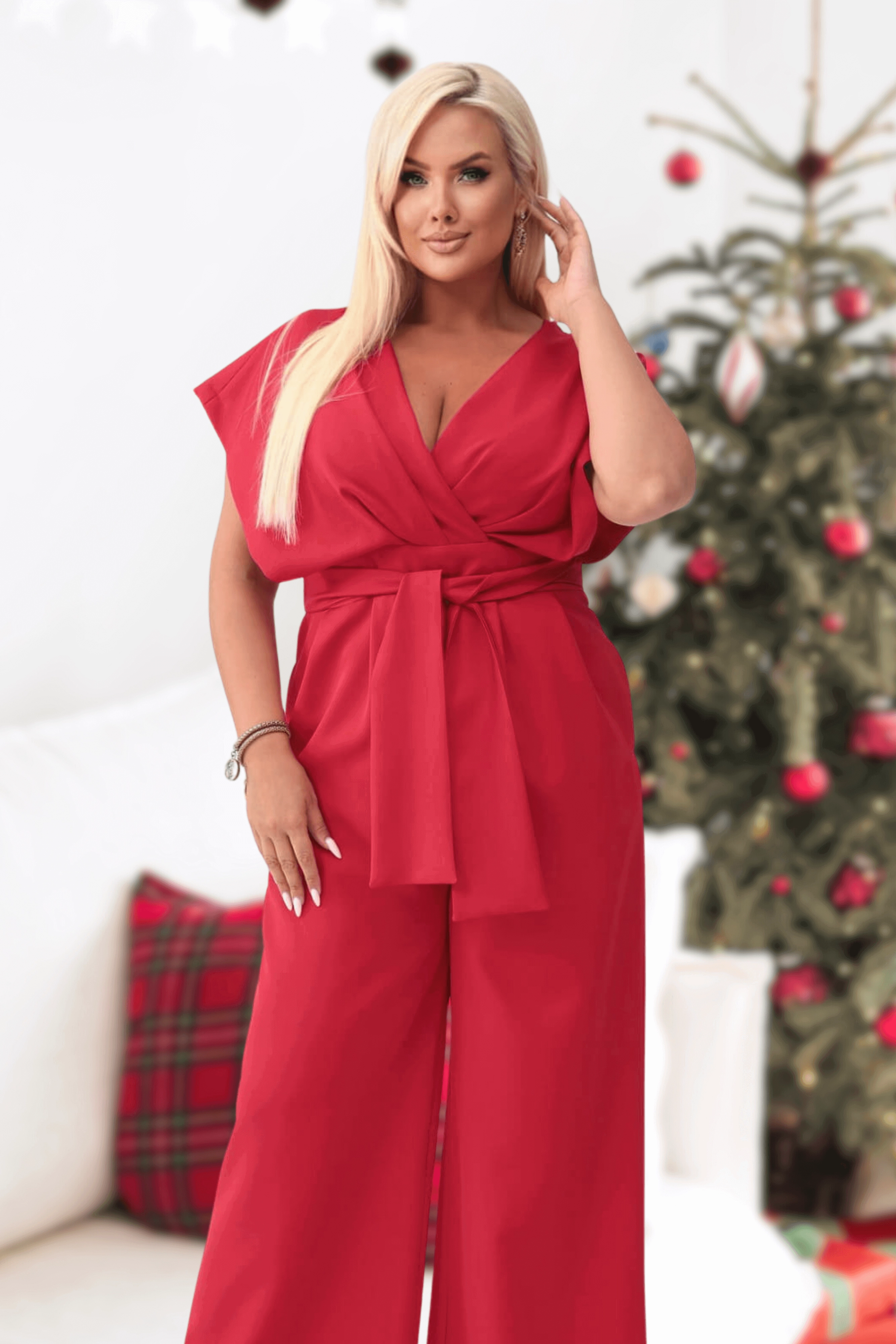 Elegancki czerwony kombinezon Valentina XXL OVERSIZE