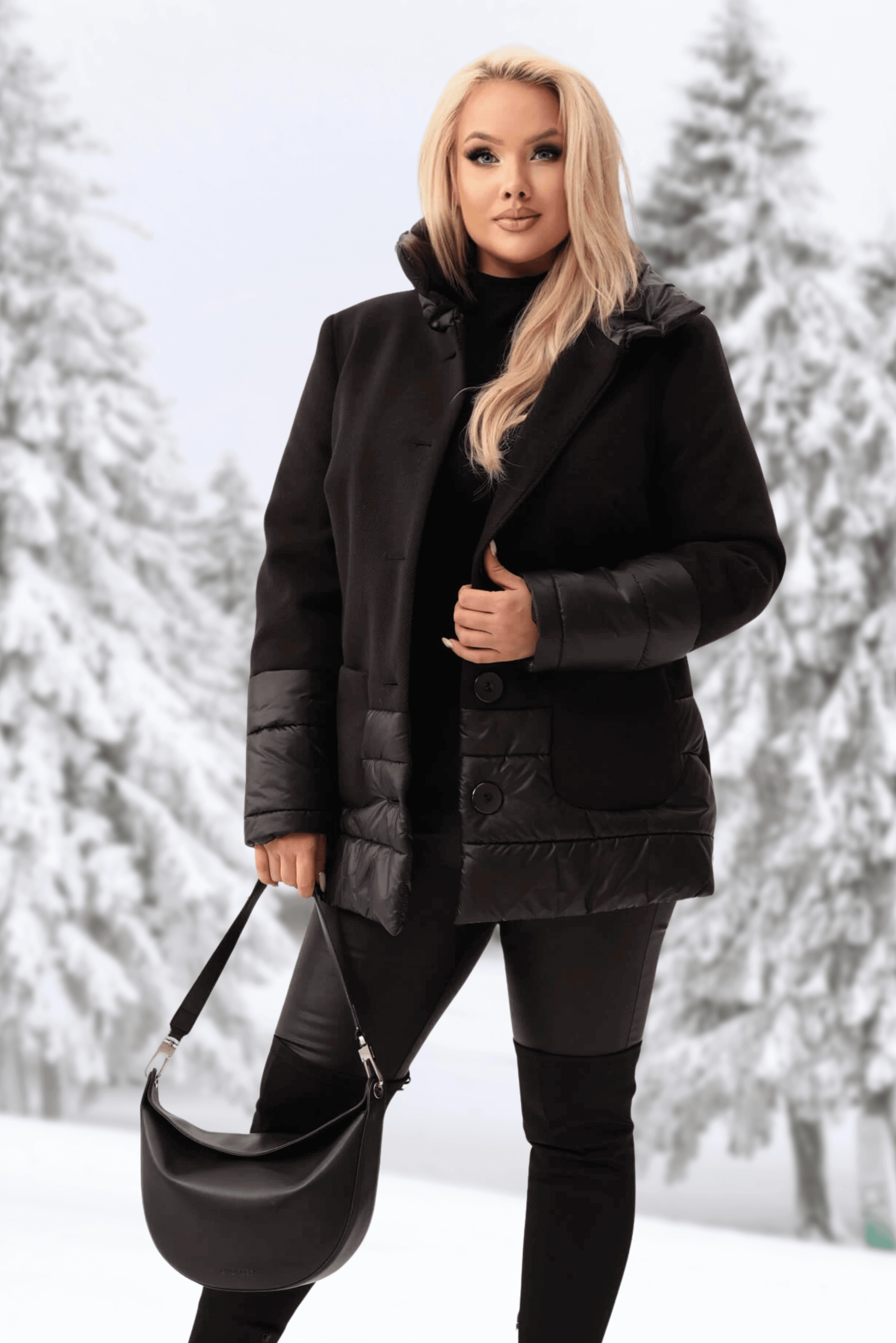 Czarna ocieplona kurtka Vera - dwa rodzaje tkanin PLUS SIZE XXL JESIEŃ ZIMA