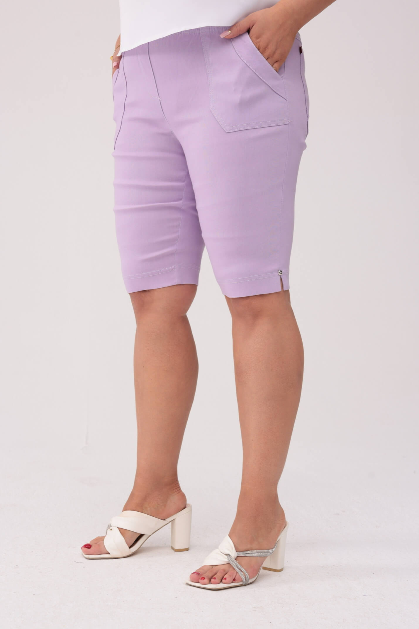 Komfortowe lawendowe spodnie bermudy PLUS SIZE XXL OVERSIZE