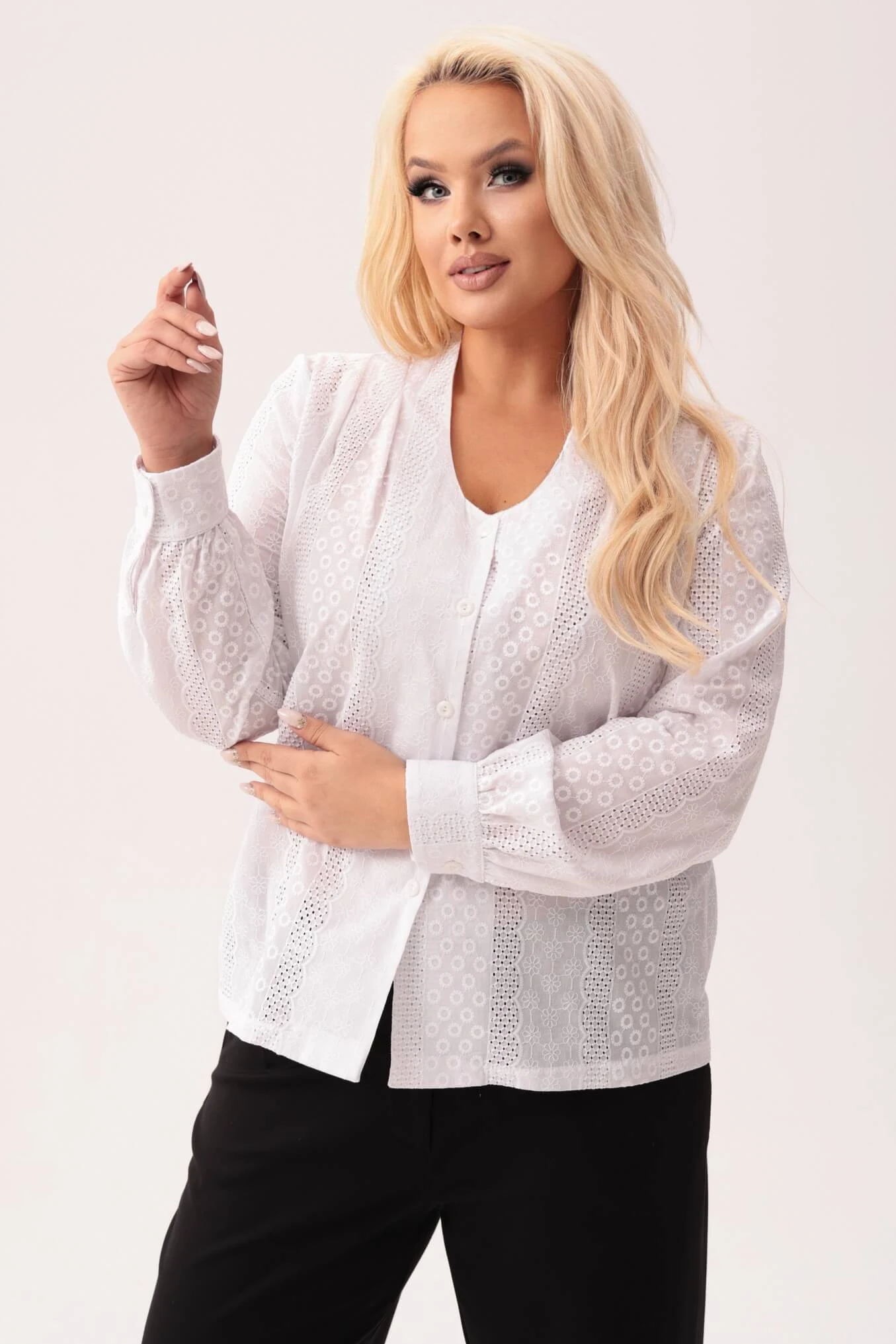 Elegancka biała bawełniana haftowana bluzka Aurelia PLUS SIZE XXL OVERSIZE JESIEŃ