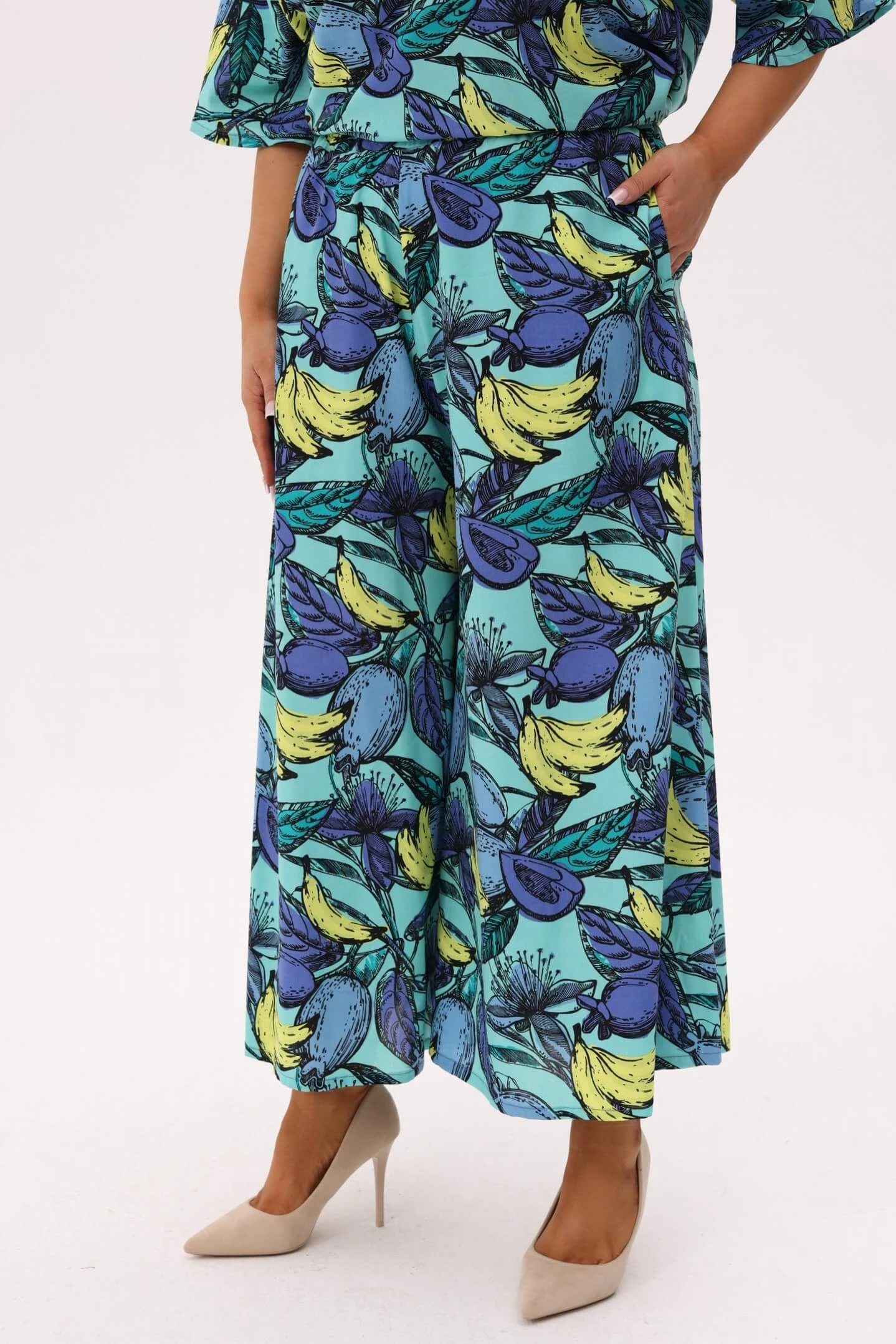 Miętowe spódnico - spodnie Tropica Lazurowe Owoce PLUS SIZE XXL OVERSIZE