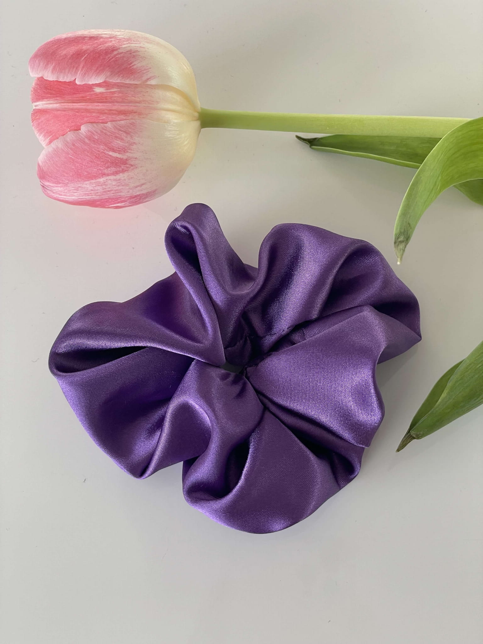 Fioletowa satynowa gumka do włosów XXL OVERSIZE WIOSNA