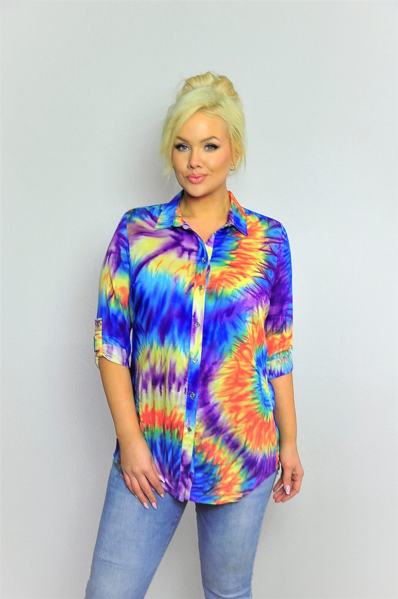 Niebiesko-fioletowa zapinana na guziki koszula z kołnierzem PLUS SIZE XXL