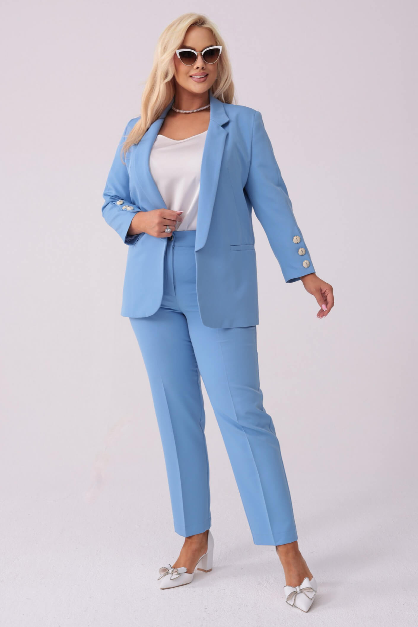Błękitny elegancki garnitur Liliana PLUS SIZE XXL WIOSNA