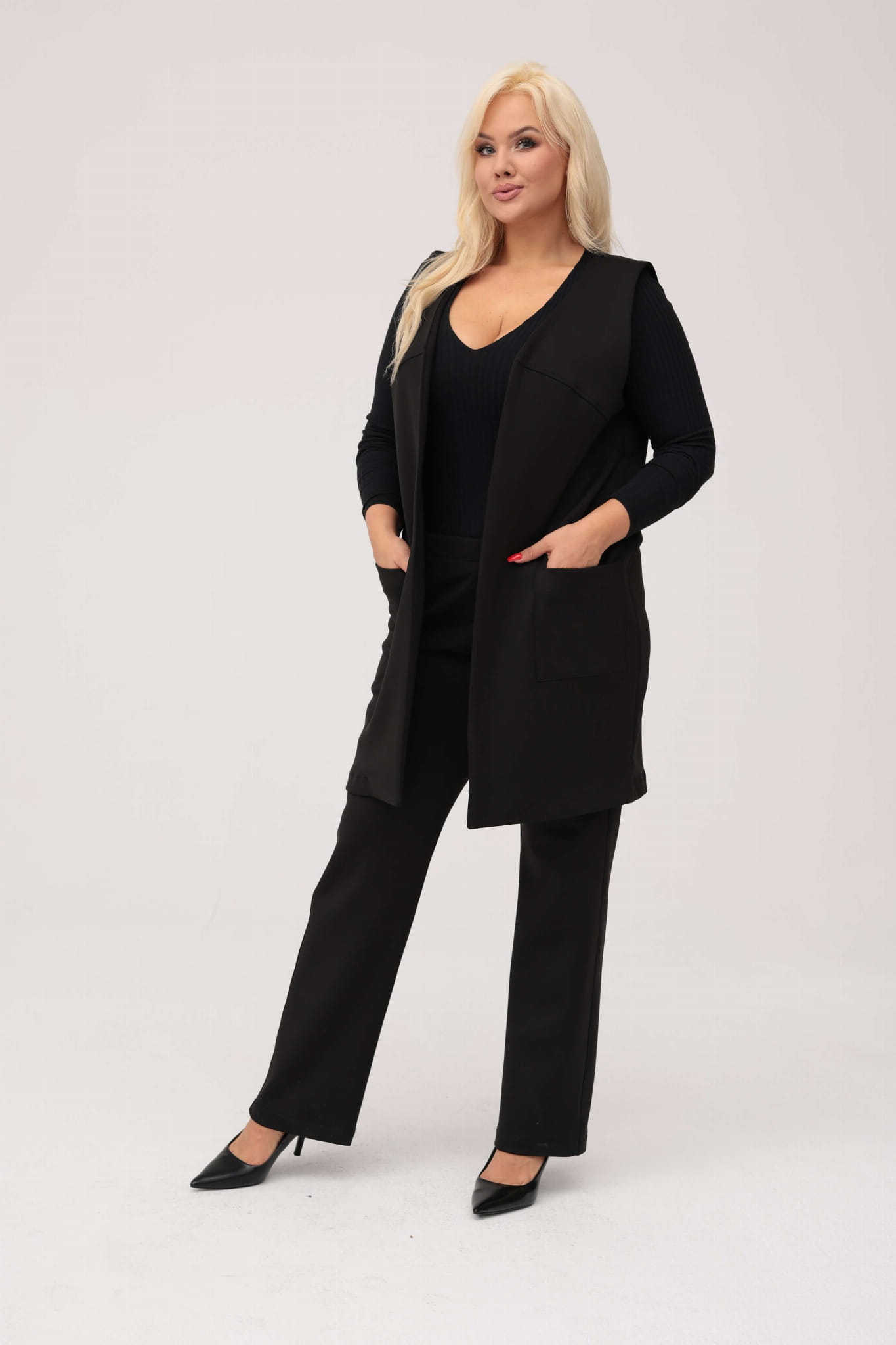Elegancki czarny komplet Zoja kamizelka i spodnie XXL OVERSIZE JESIEŃ ZIMA