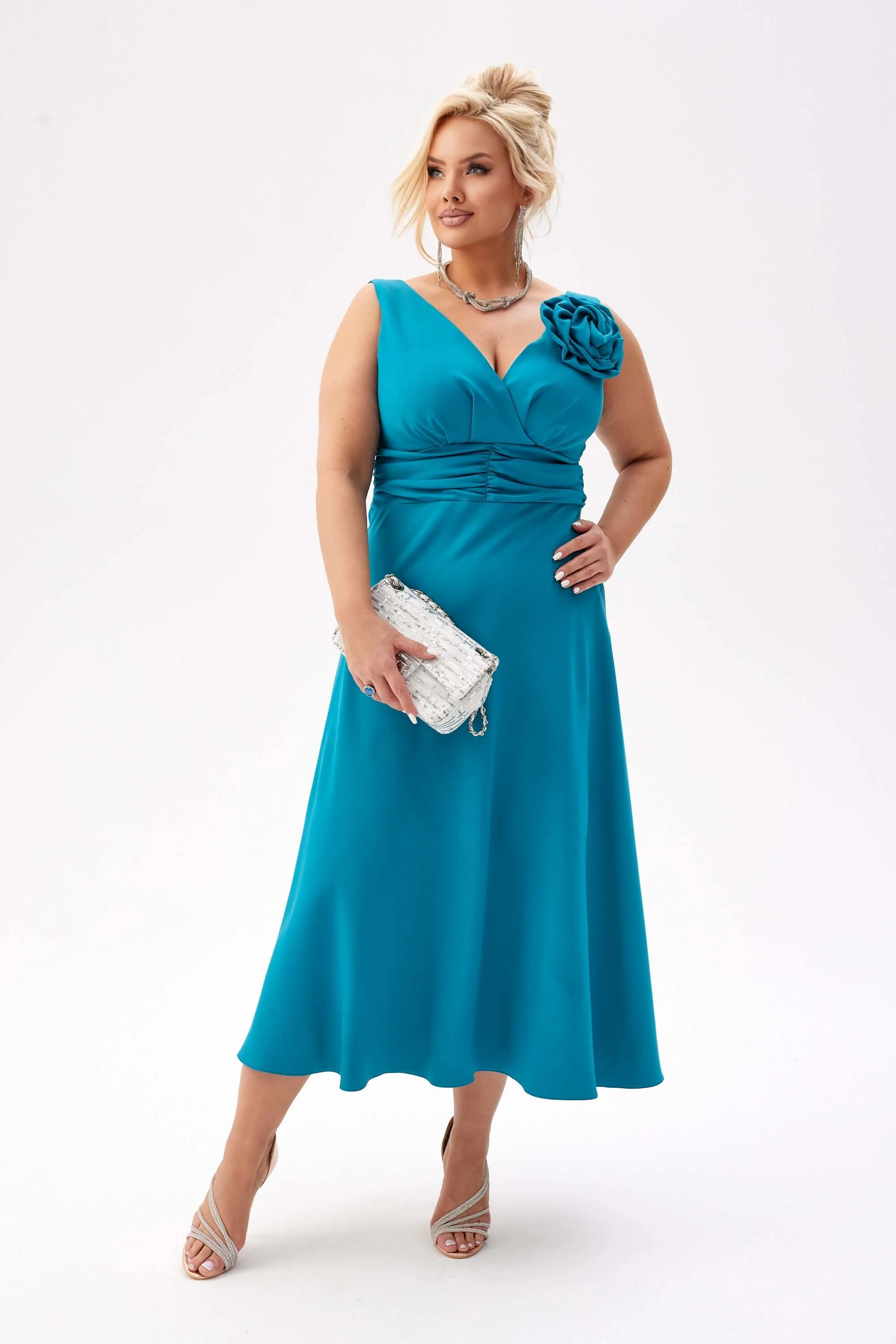 Elegancka sukienka Anna na wesele w turkusowym kolorze PLUS SIZE XXL