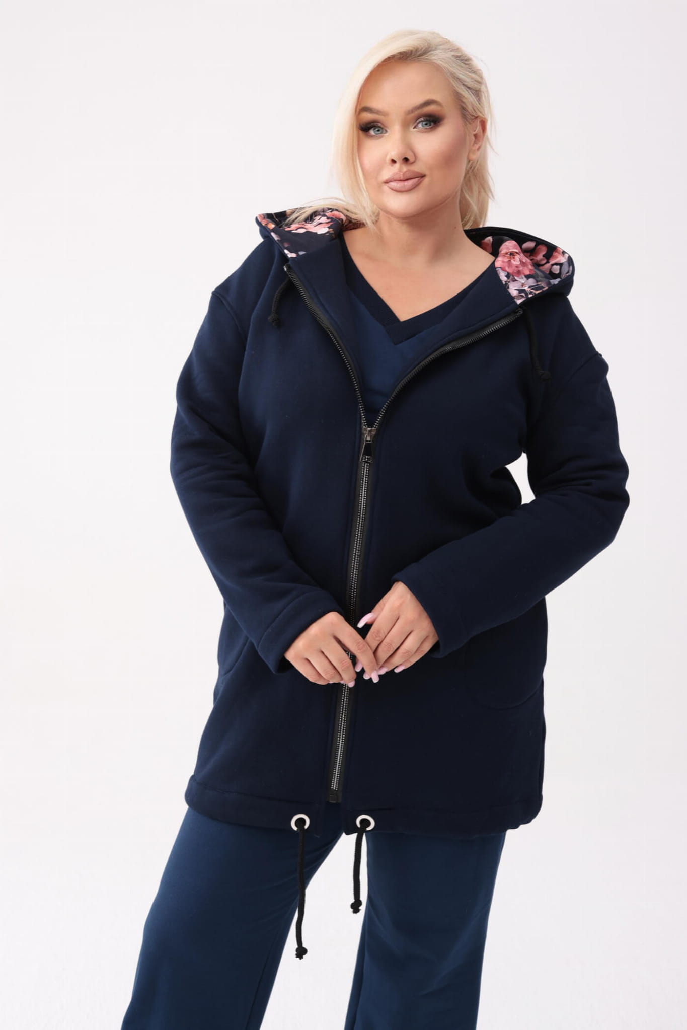 Granatowa bluza z kapturem Flora PLUS SIZE XXL OVERSIZE JESIEŃ
