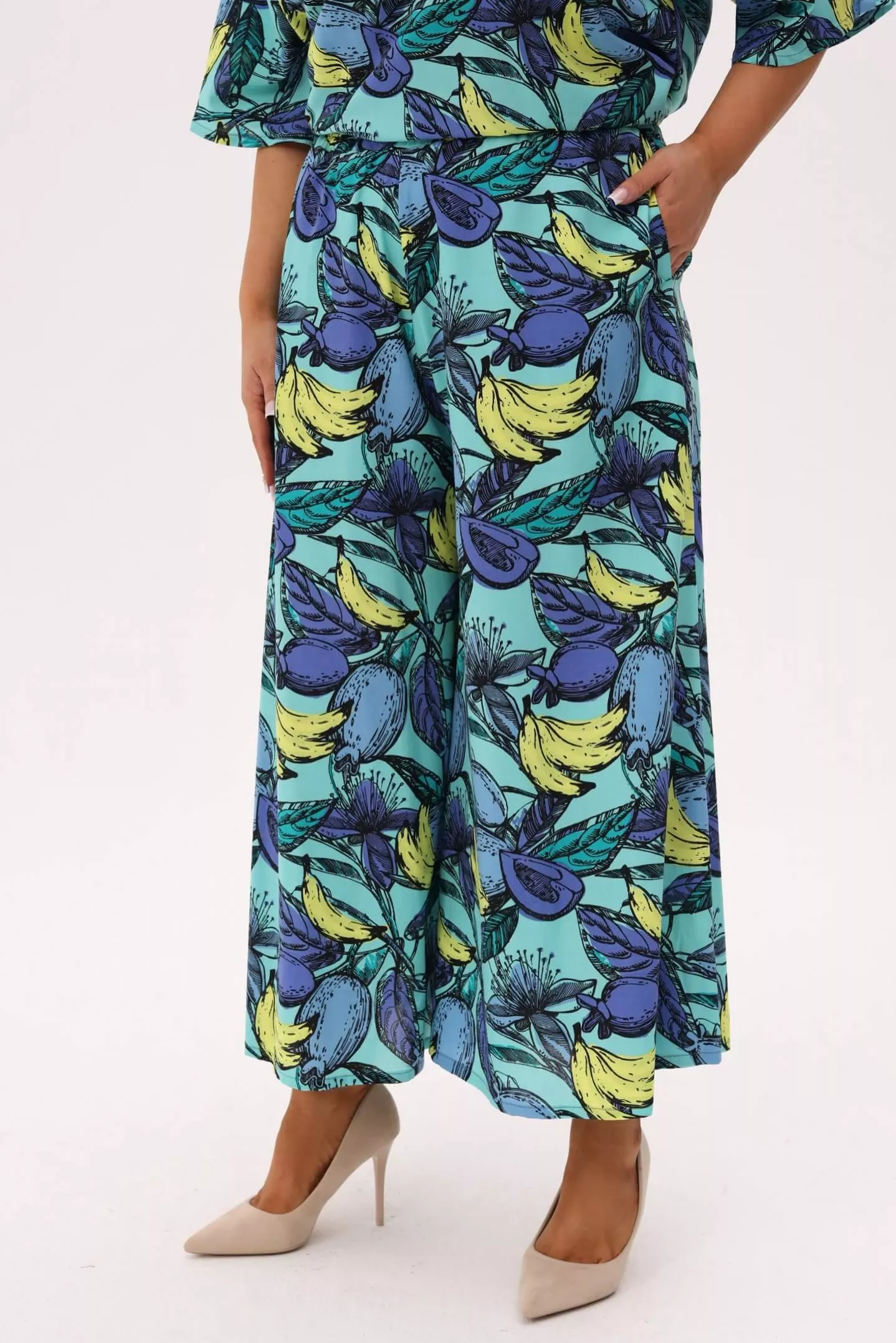 Miętowe spódnico - spodnie Tropica Lazurowe Owoce PLUS SIZE XXL OVERSIZE