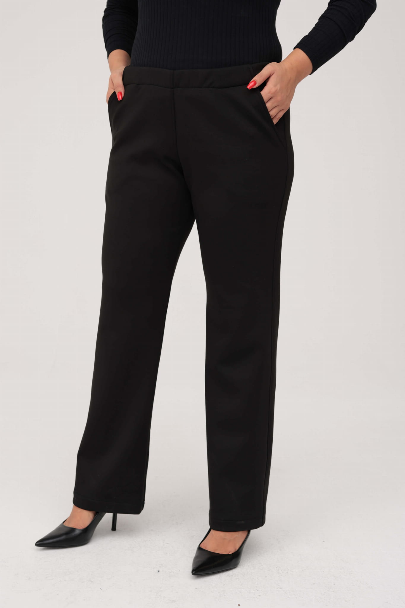 Klasyczne czarne spodnie z prostą nogawką i wysokim stanem OVERSIZE PLUS SIZE XXL