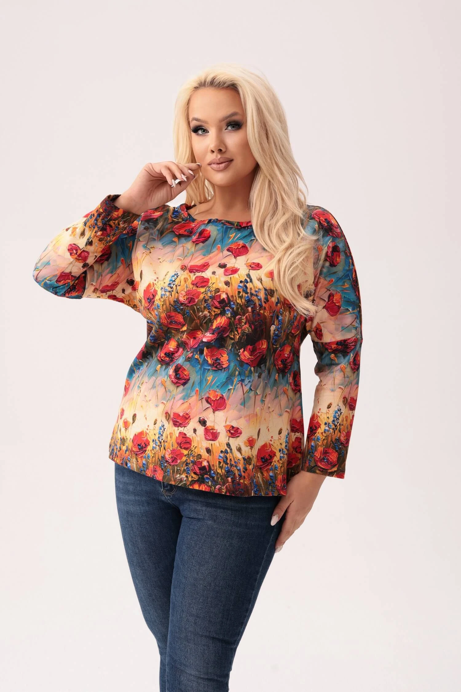 Dresowa bluzka Flora w kwiatowy print PLUS SIZE XXL