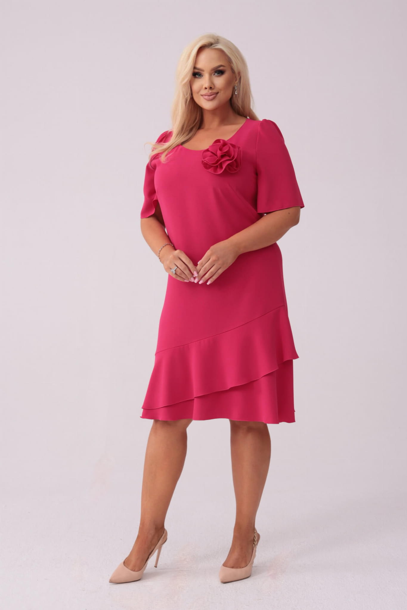 Elegancka amarantowa sukienka Evelyn na wesele PLUS SIZE XXL