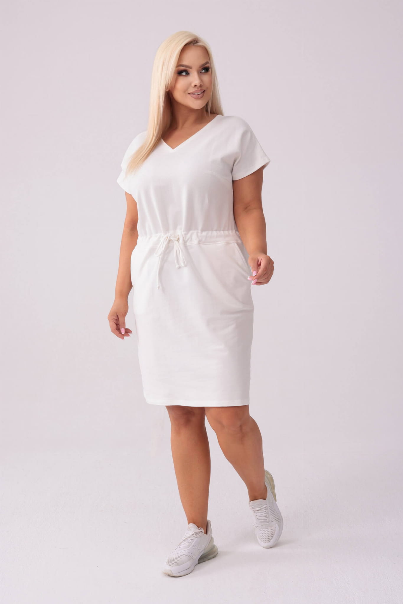 Dresowa sukienka Bianca w kolorze ecru PLUS SIZE XXL WIOSNA