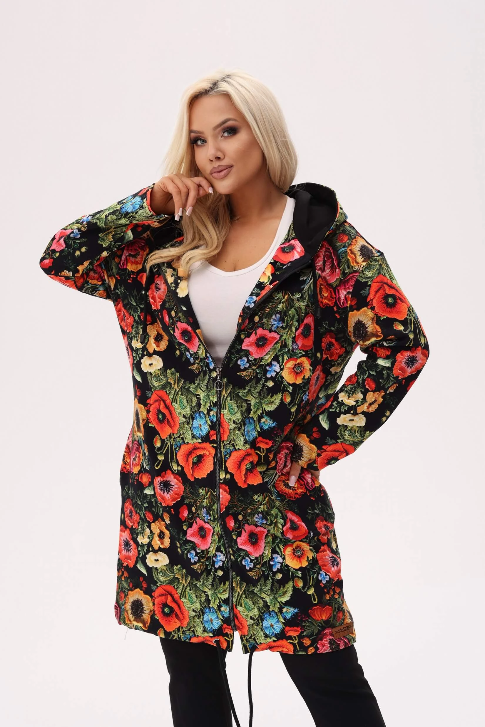 Bluza z kapturem MAKOVSKA - print w maki na czarnym tle PLUS SIZE XXL OVERSIZE JESIEŃ