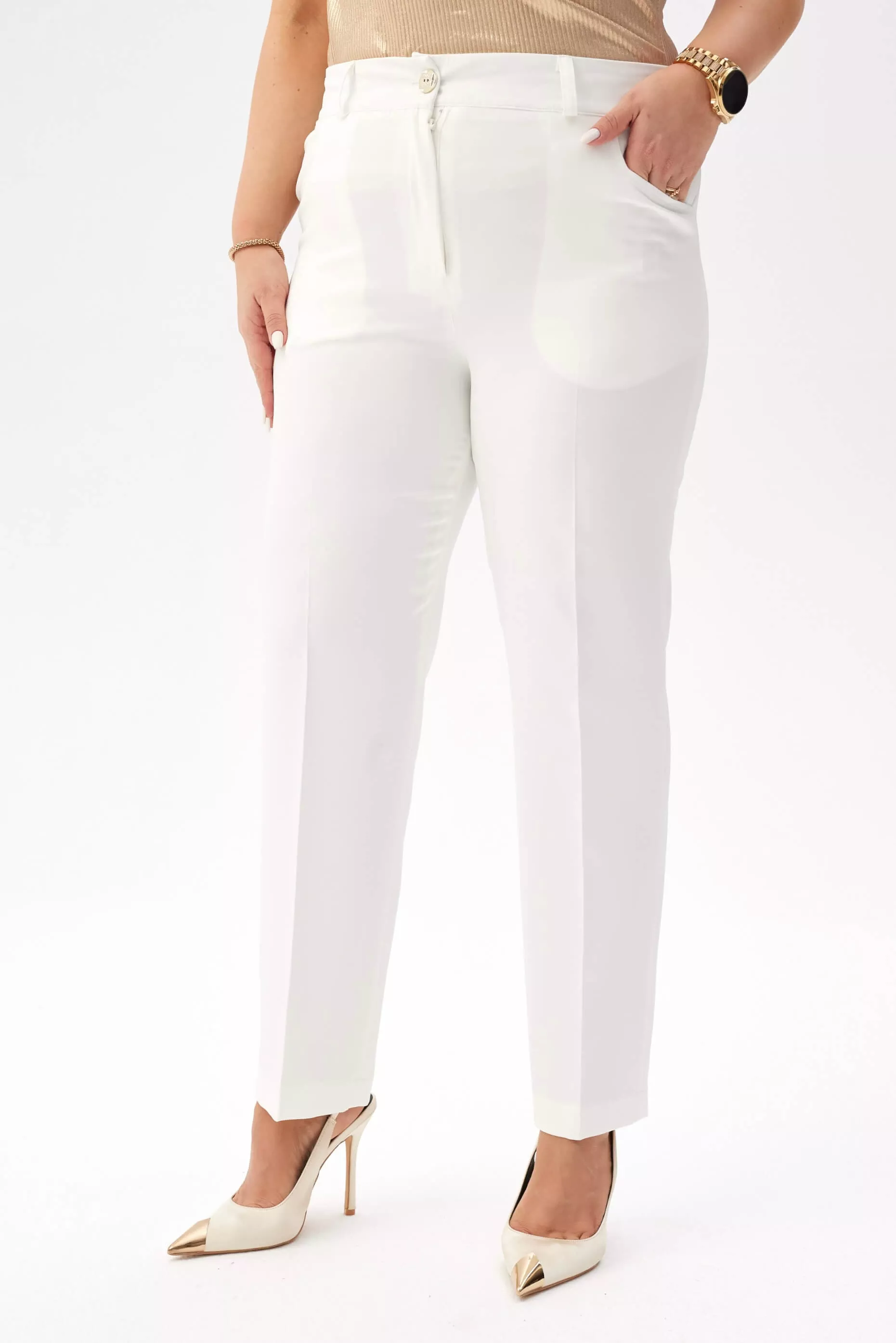 Eleganckie spodnie Eleonora w kolorze ecru PLUS SIZE XXL