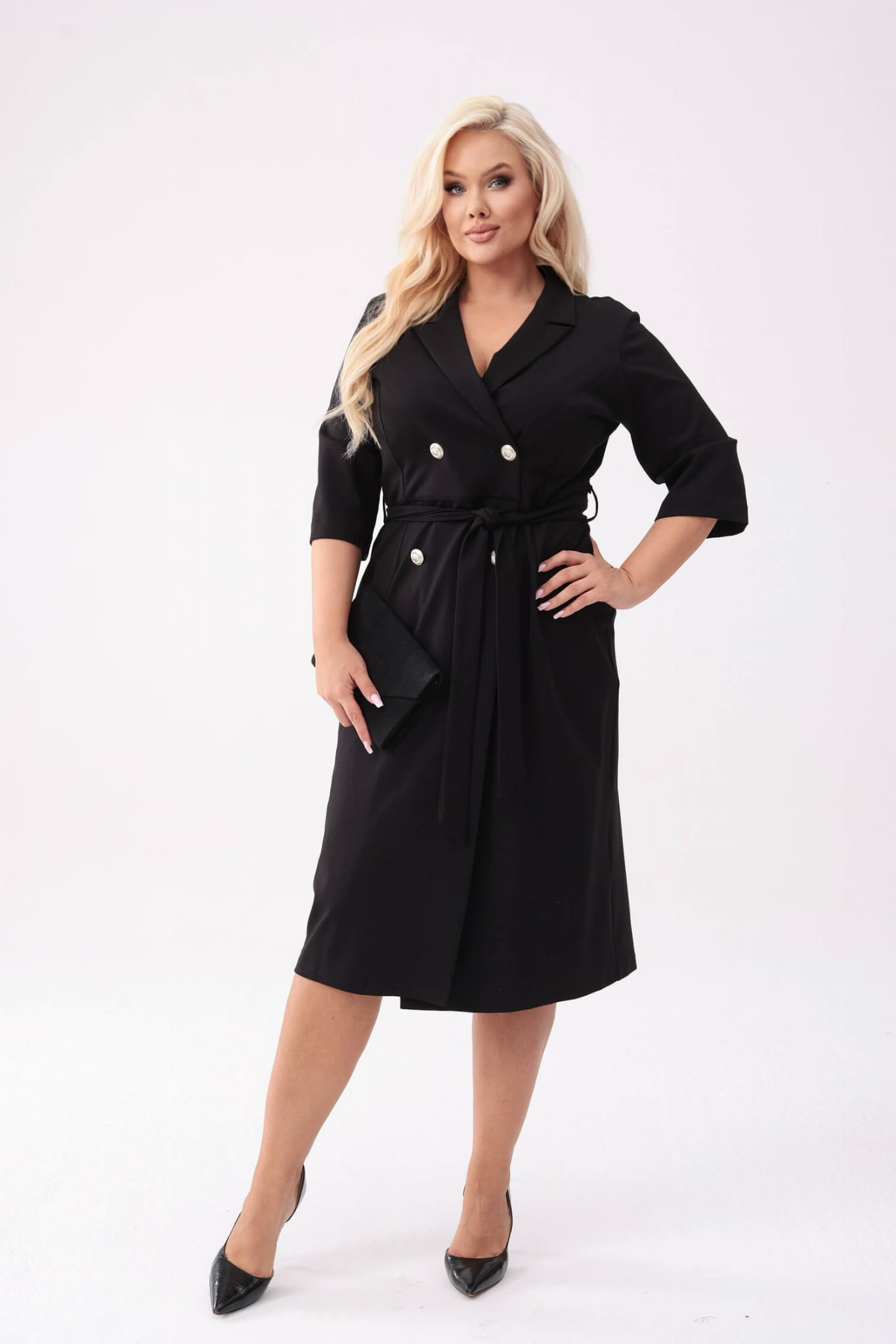 Elegancka czarna żakietowa sukienka Mariposa z ołówkowym dołem PLUS SIZE XXL OVERSIZE JESIEŃ
