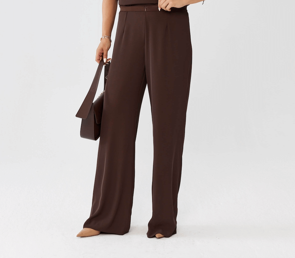 Eleganckie czekoladowe spodnie Rosa z poszerzoną nogawką PLUS SIZE XXL OVERSIZE JESIEŃ