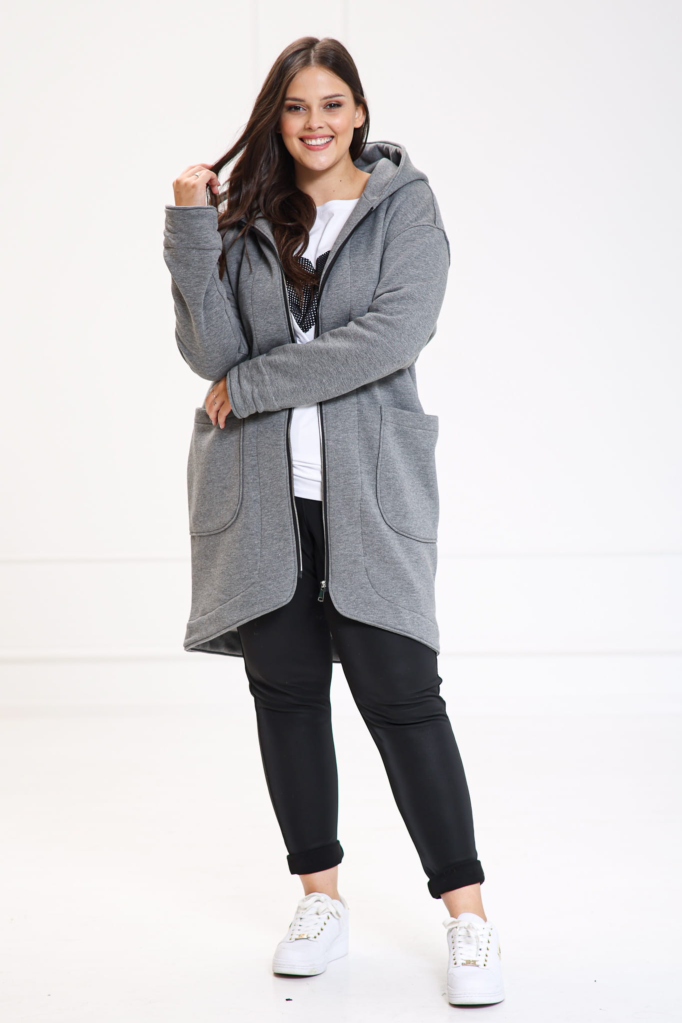 Ciepły płaszcz bluza Zita w szarym kolorze duże rozmiary XXL OVERSIZE