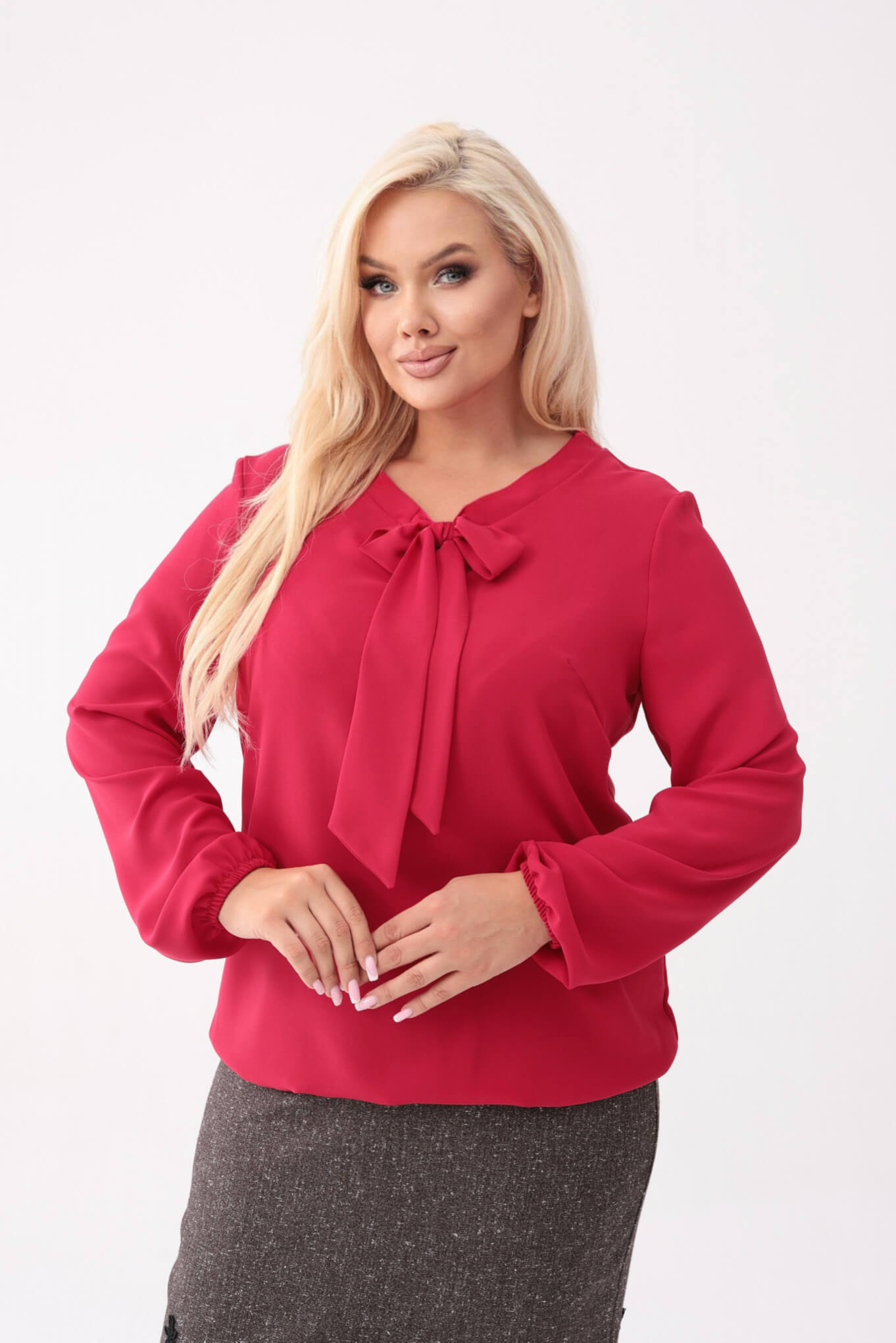 Elegancka czerwona bluzka Livia z wiązaniem PLUS SIZE XXL OVERSIZE