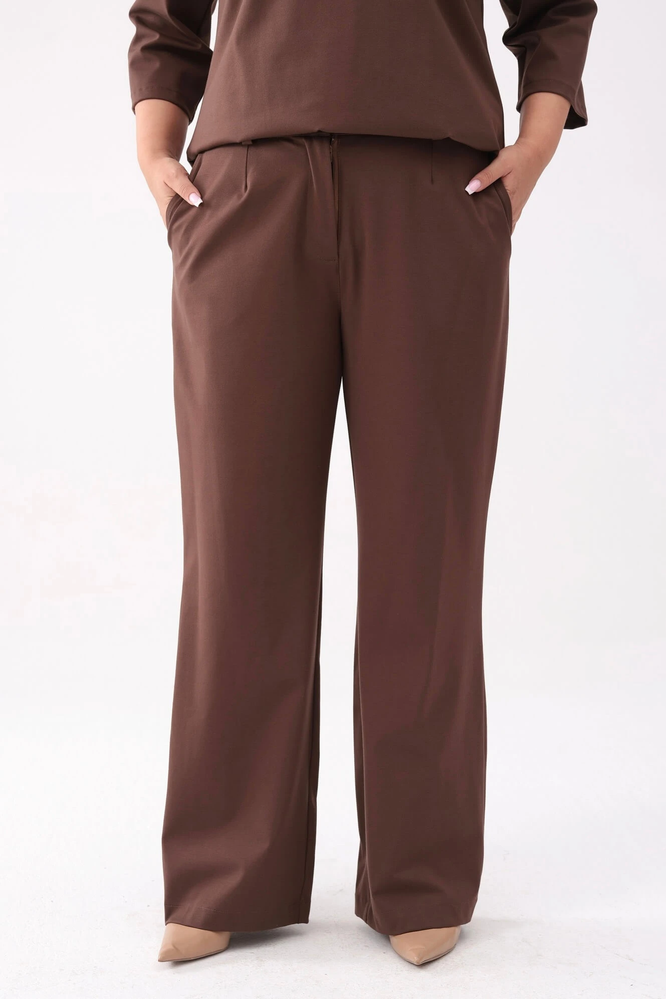 Eleganckie brązowe spodnie Soft Comfort z kieszeniami PLUS SIZE XXL