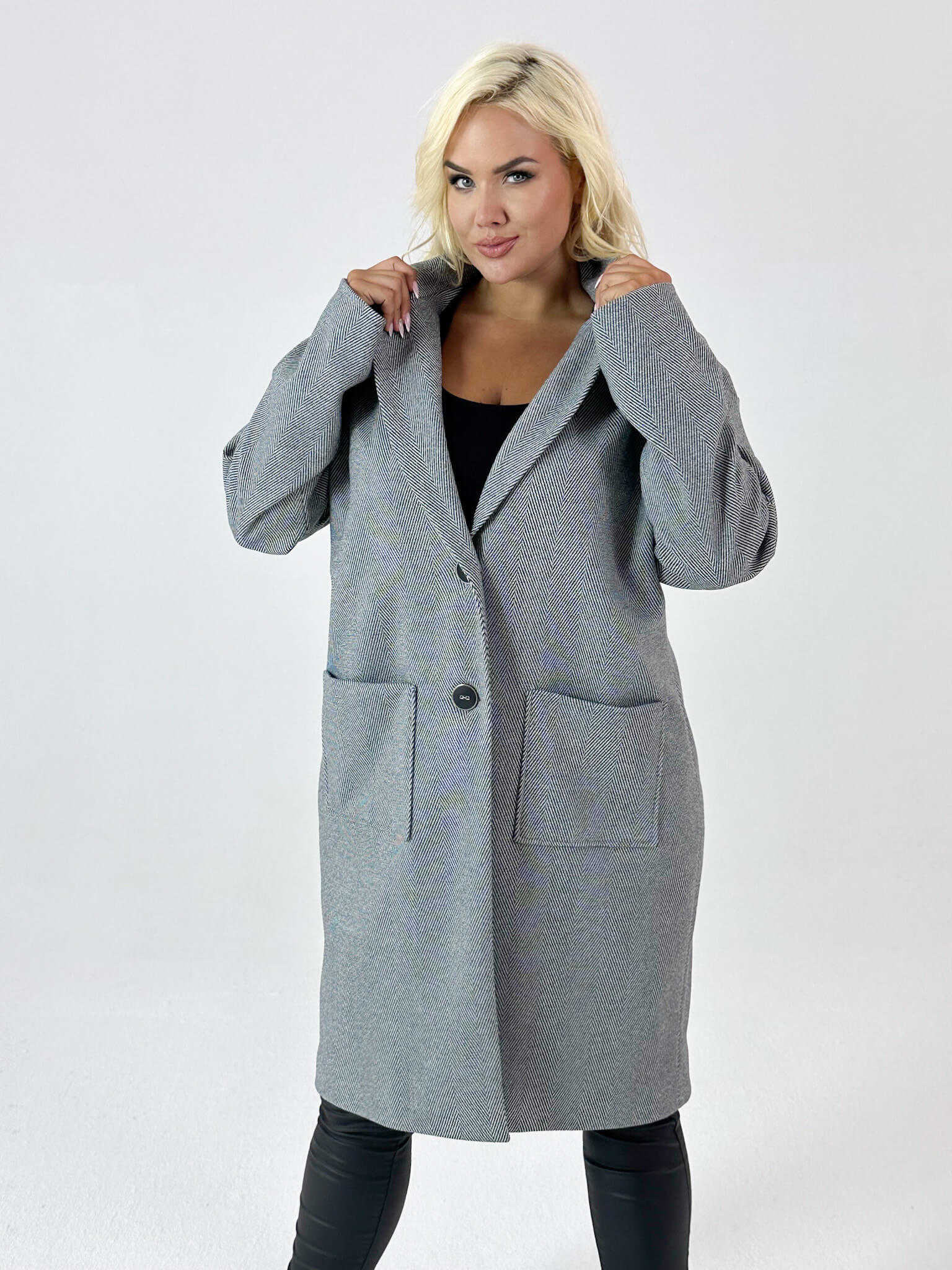 Szary klasyczny pudełkowy płaszcz Megan XXL OVERSIZE JESIEŃ