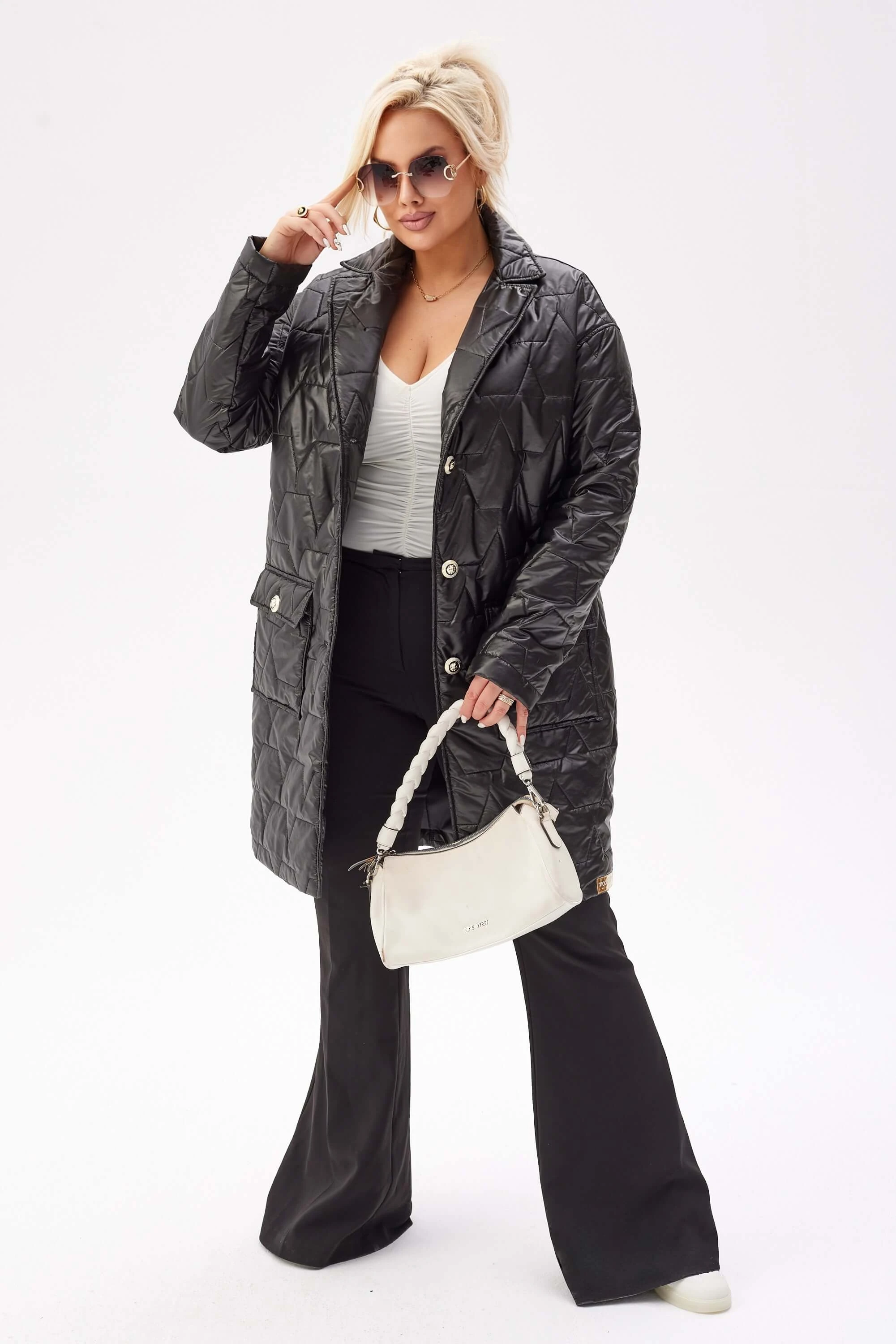 Czarny płaszcz Greta - lekkość i elegancja PLUS SIZE XXL JESIEŃ