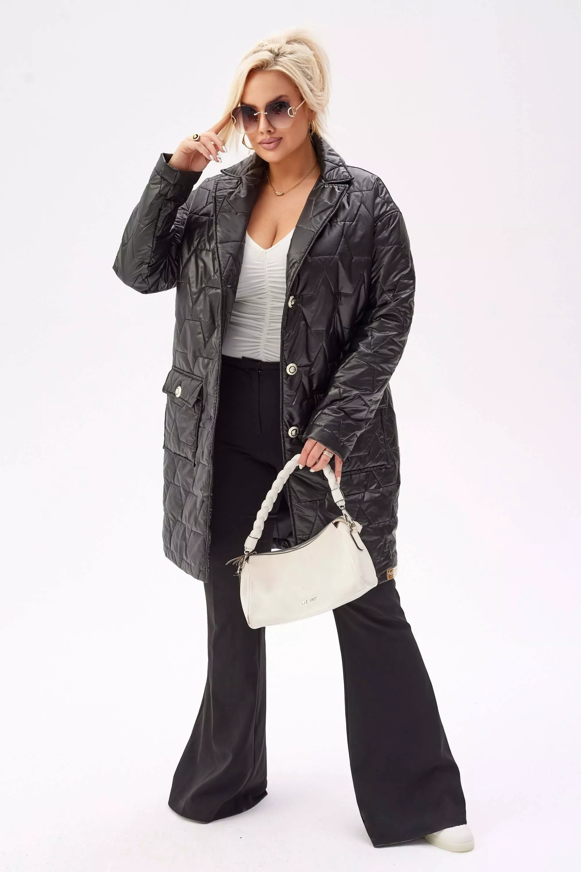 Czarny płaszcz Greta - lekkość i elegancja PLUS SIZE XXL JESIEŃ