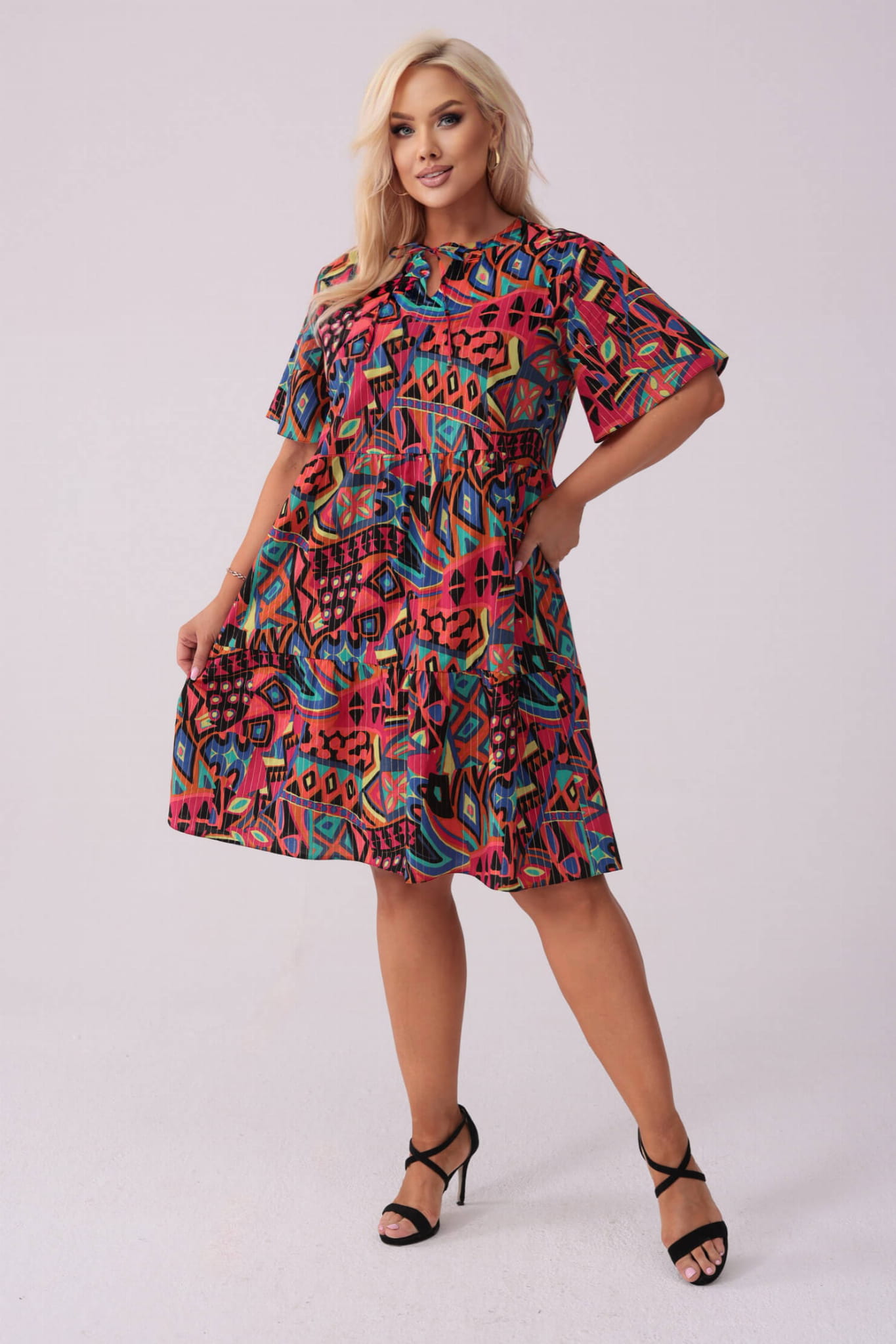 Bawełniana sukienka Laura w abstrakcyjne wzory PLUS SIZE OVERSIZE XXL