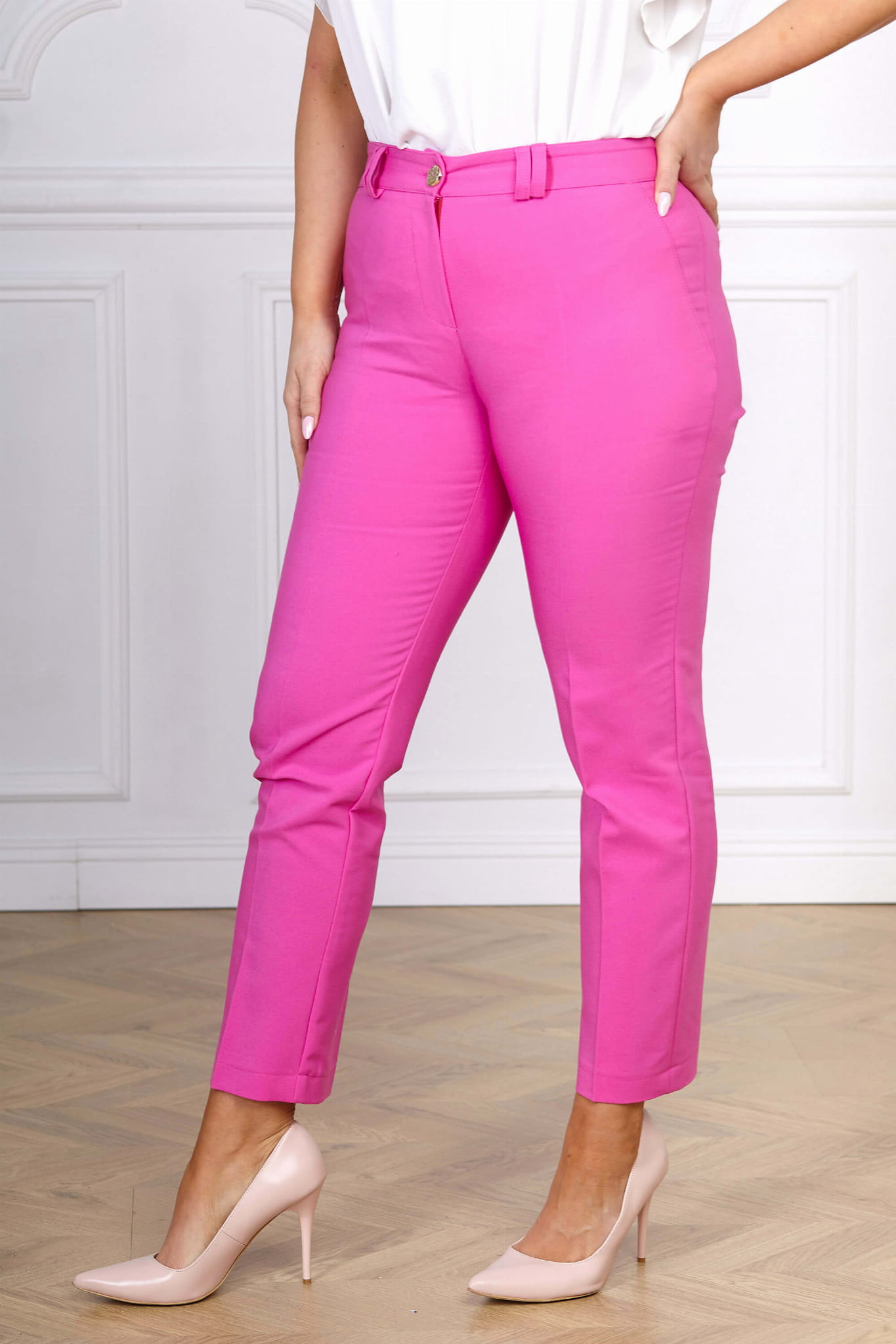 Eleganckie różowe spodnie cygaretki Inez XXL OVERSIZE