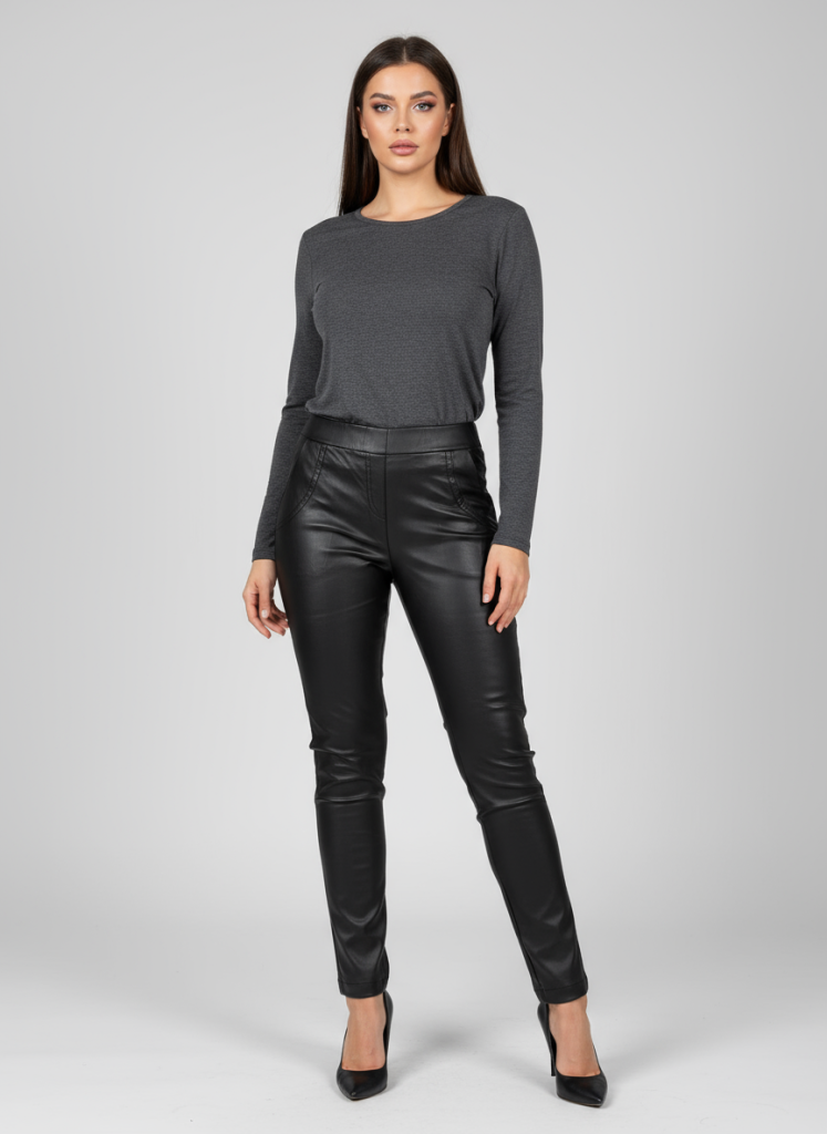 Eleganckie czarne spodnie BengaMetallic07 o kroju slim fit PLUS SIZE XXL OVERSIZE JESIEŃ