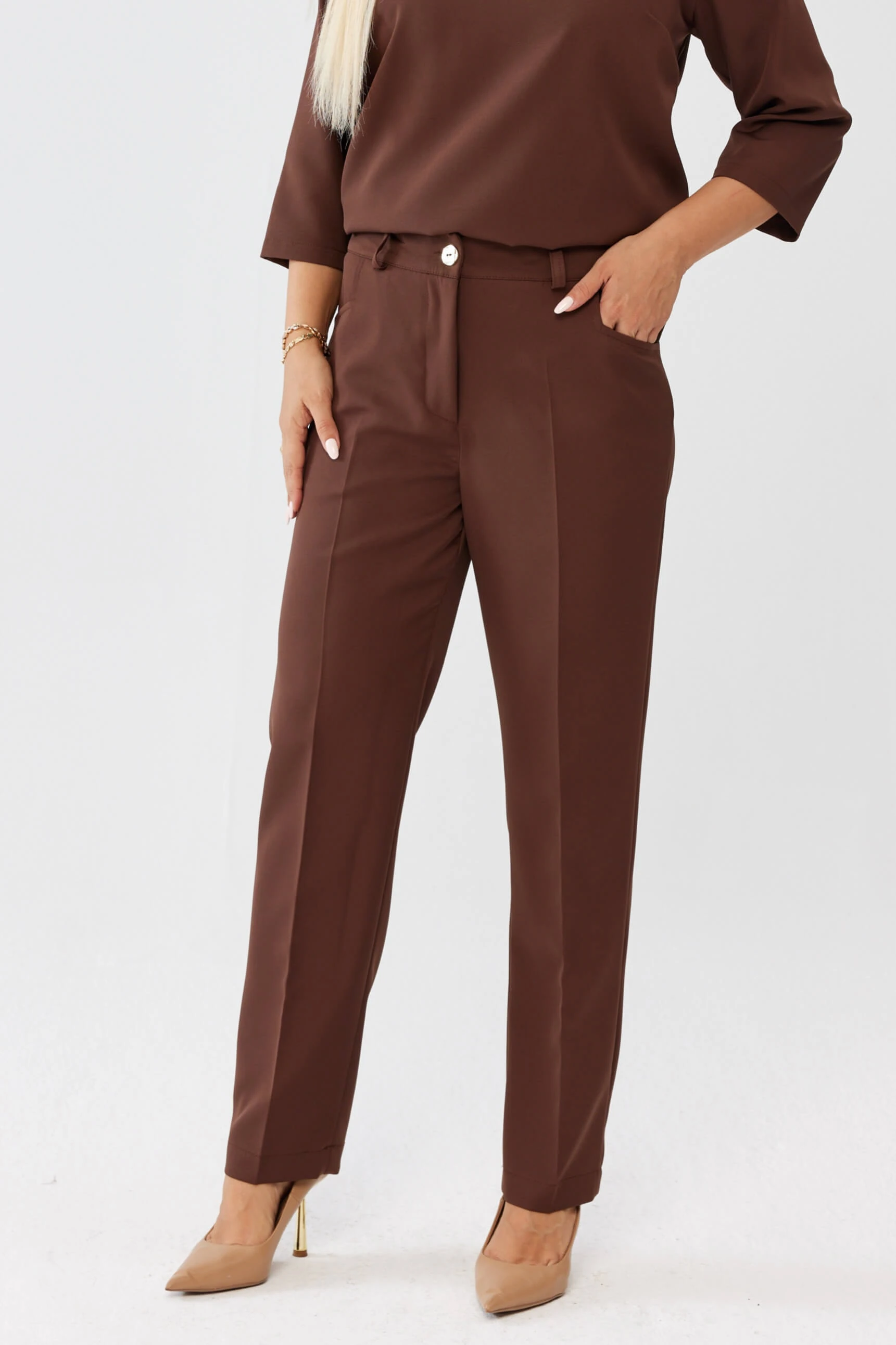 Eleganckie klasyczne brązowe spodnie Eleonora PLUS SIZE XXL OVERSIZE JESIEŃ