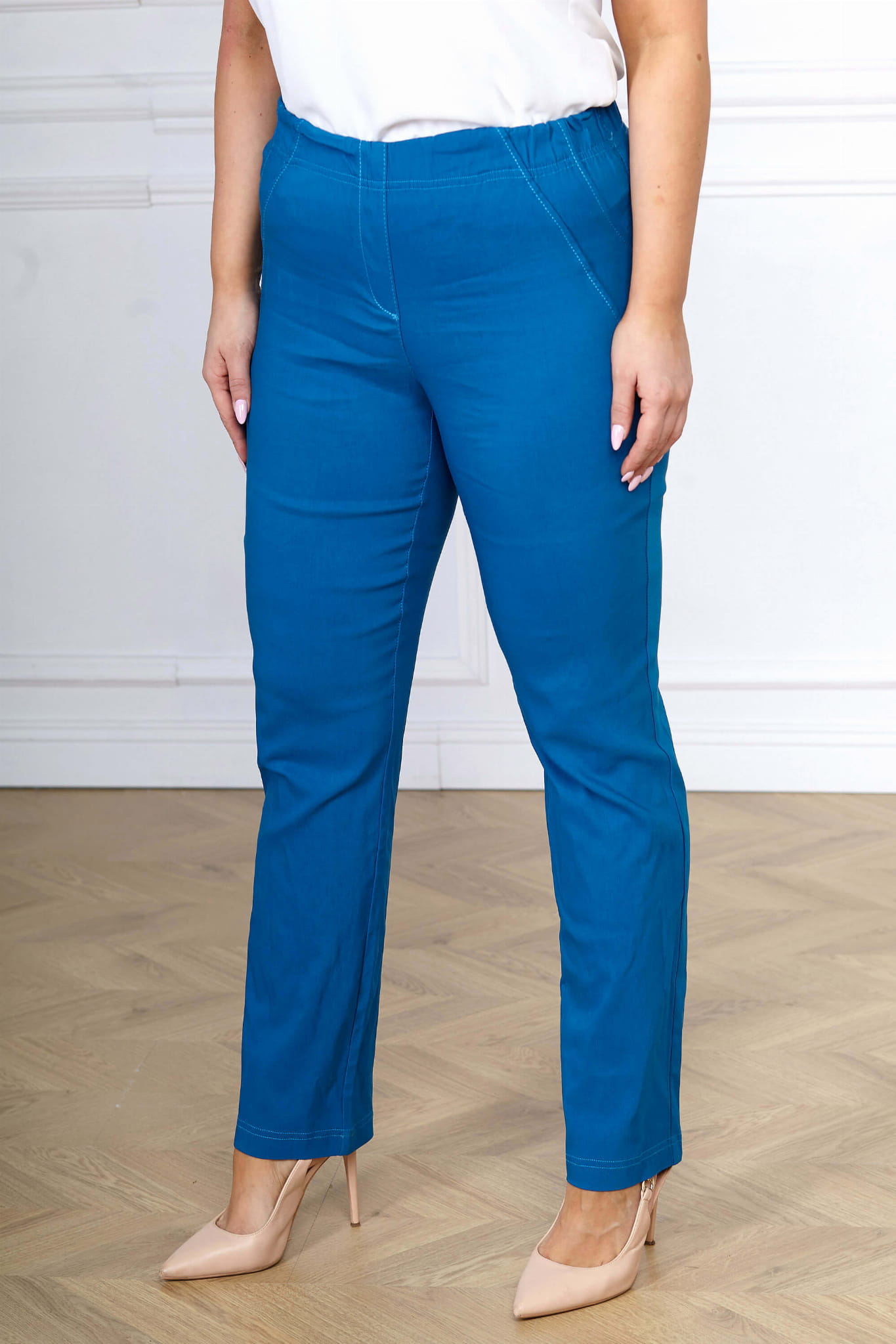 Spodnie Nilda z prostą nogawką INDYGO wysoki stan PLUS SIZE XXL