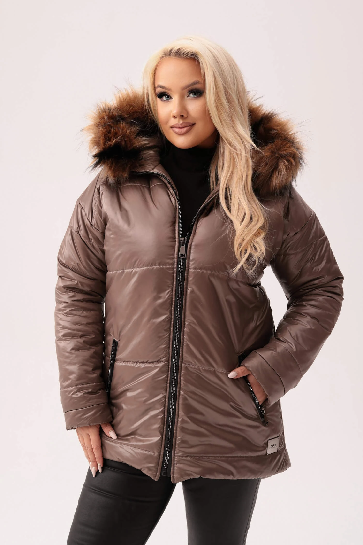 Ocieplona beżowa kurtka Mela z futerkiem PLUS SIZE XXL OVERSIZE JESIEŃ ZIMA