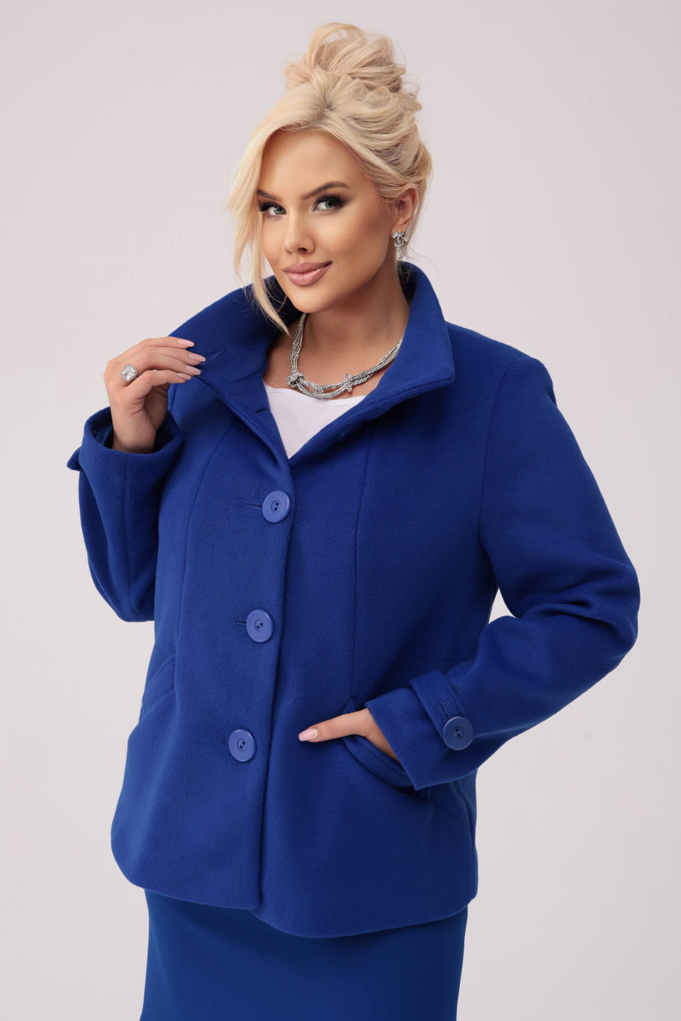 Jesienny płaszcz Szafirowa Aria OVERSIZE PLUS SIZE XXL JESIEŃ