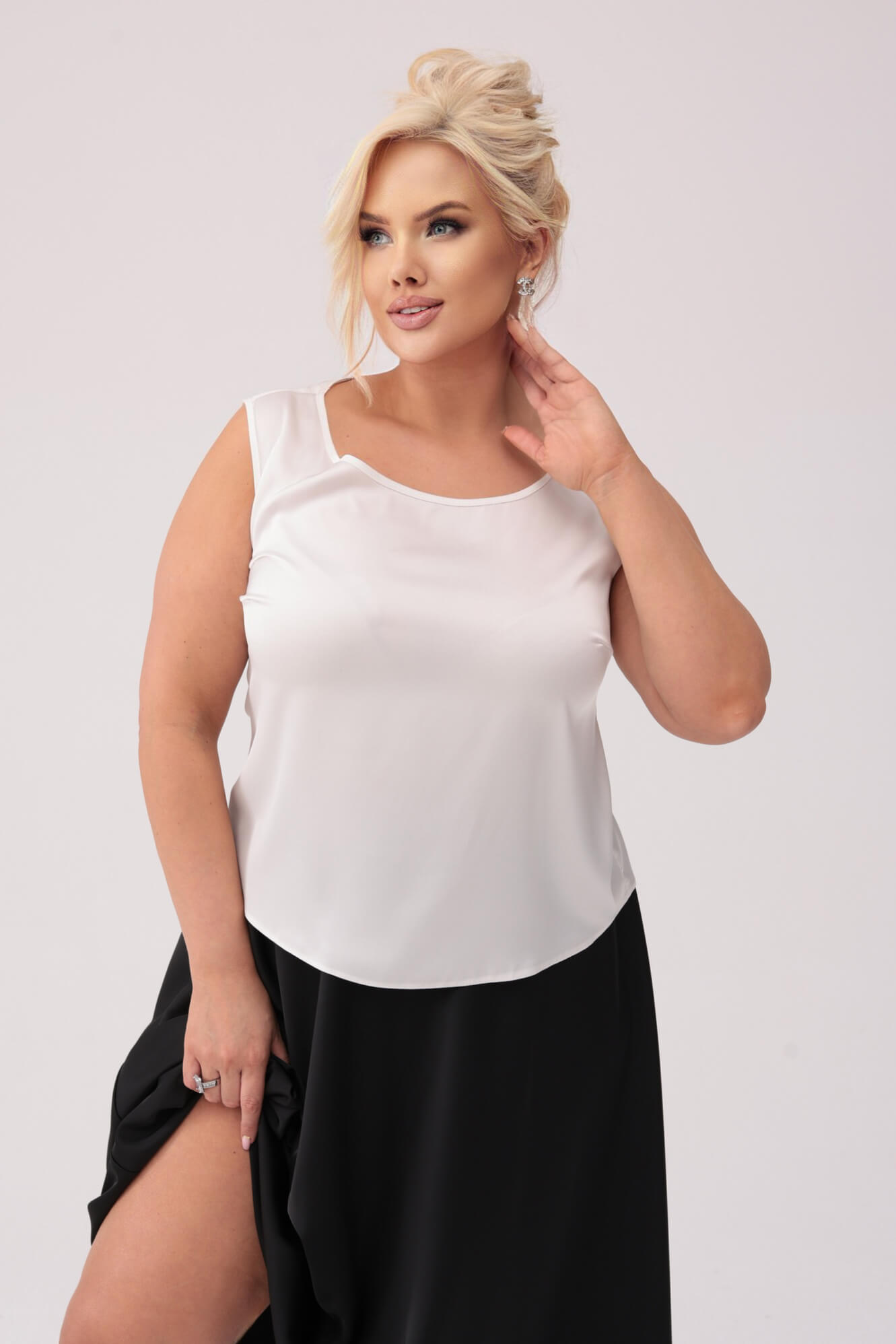 Elegancki satynowy top Sophia w kolorze ecru PLUS SIZE XXL OVERSIZE WIOSNA