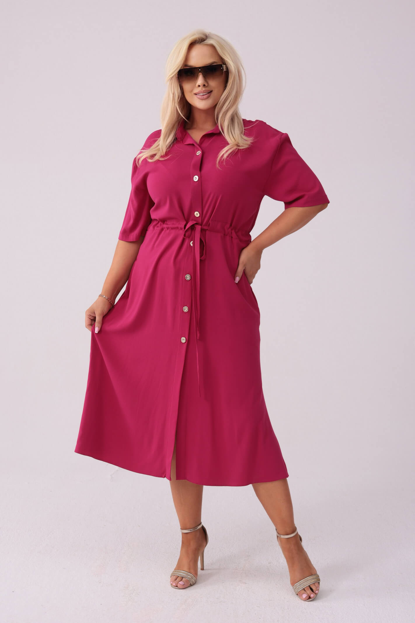 Elegancka amarantowa sukienka szmizjerka Giulia PLUS SIZE OVERSIZE XXL