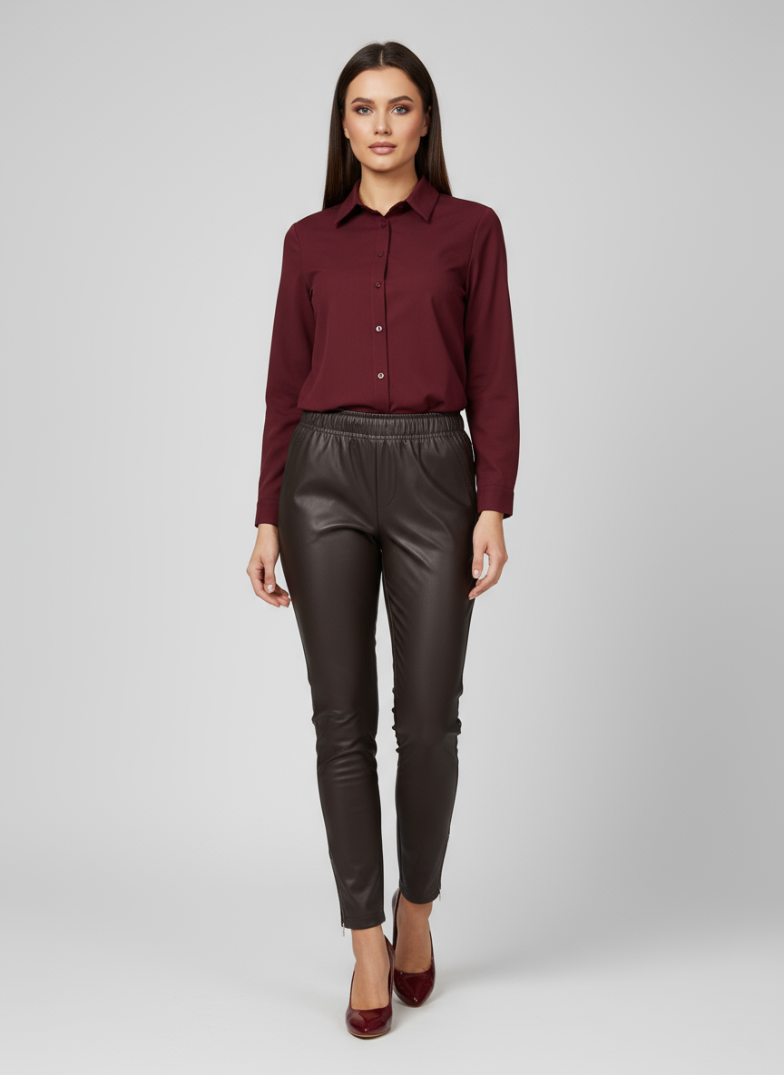 Eleganckie czekoladowe spodnie BengaMetallic04 7/8 o kroju slim fit PLUS SIZE XXL OVERSIZE JESIEŃ