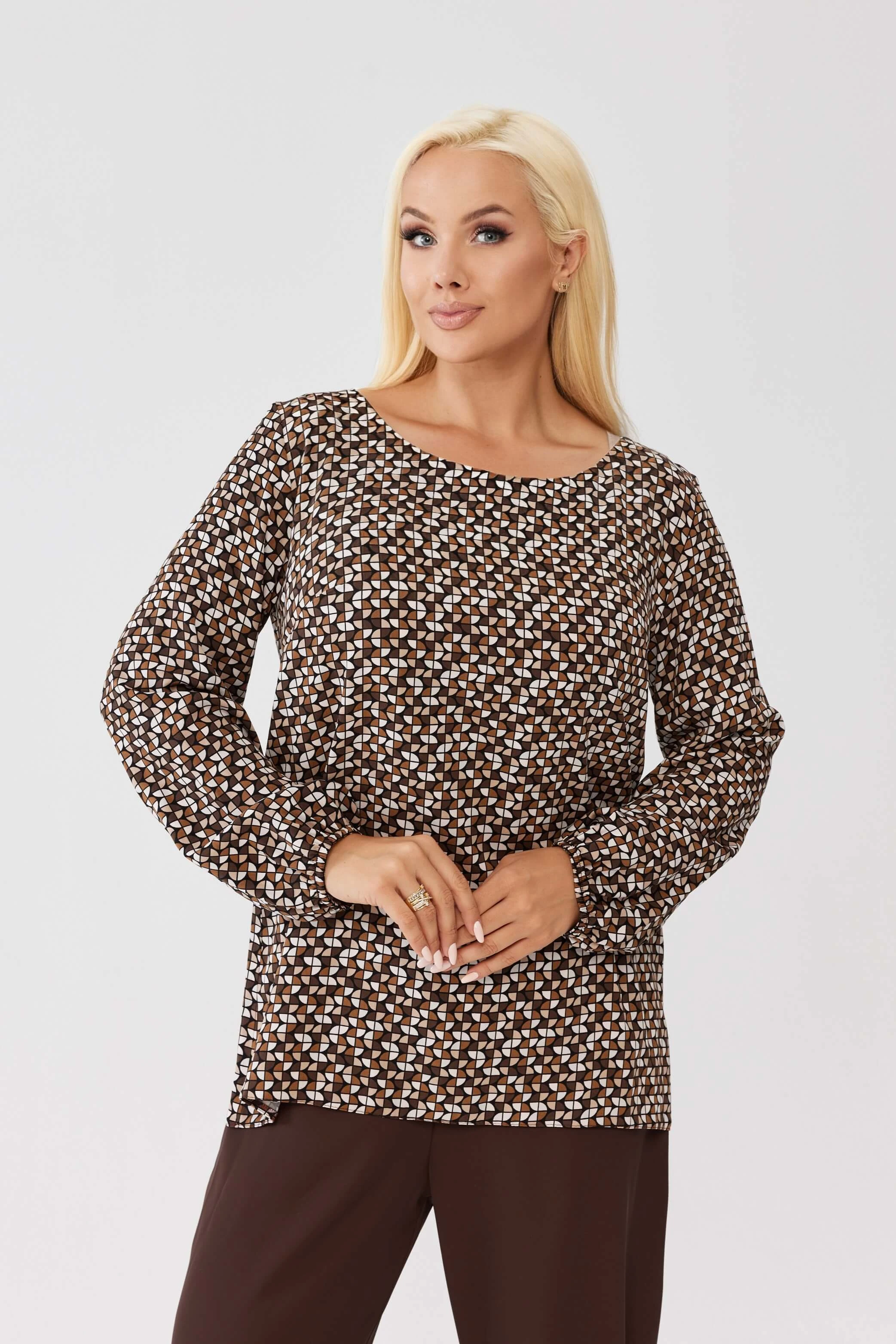 Wiskozowa bluzka Amira Mosaic z geometrycznym wzorem i wiązaniem na plecach PLUS SIZE XXL OVERSIZE JESIEŃ