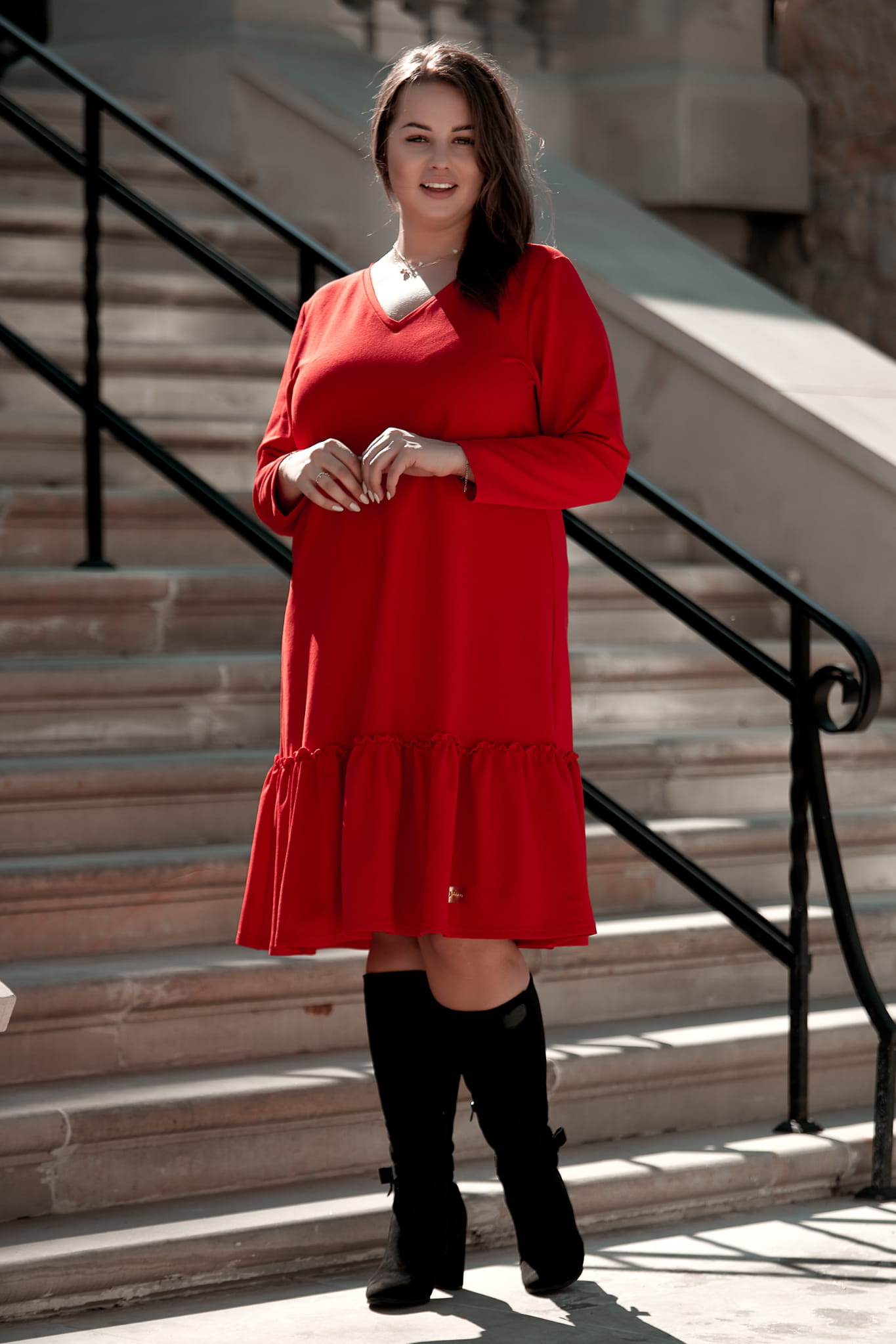 Czerwona sukienka Alicja z falbanką XXL OVERSIZE JESIEŃ