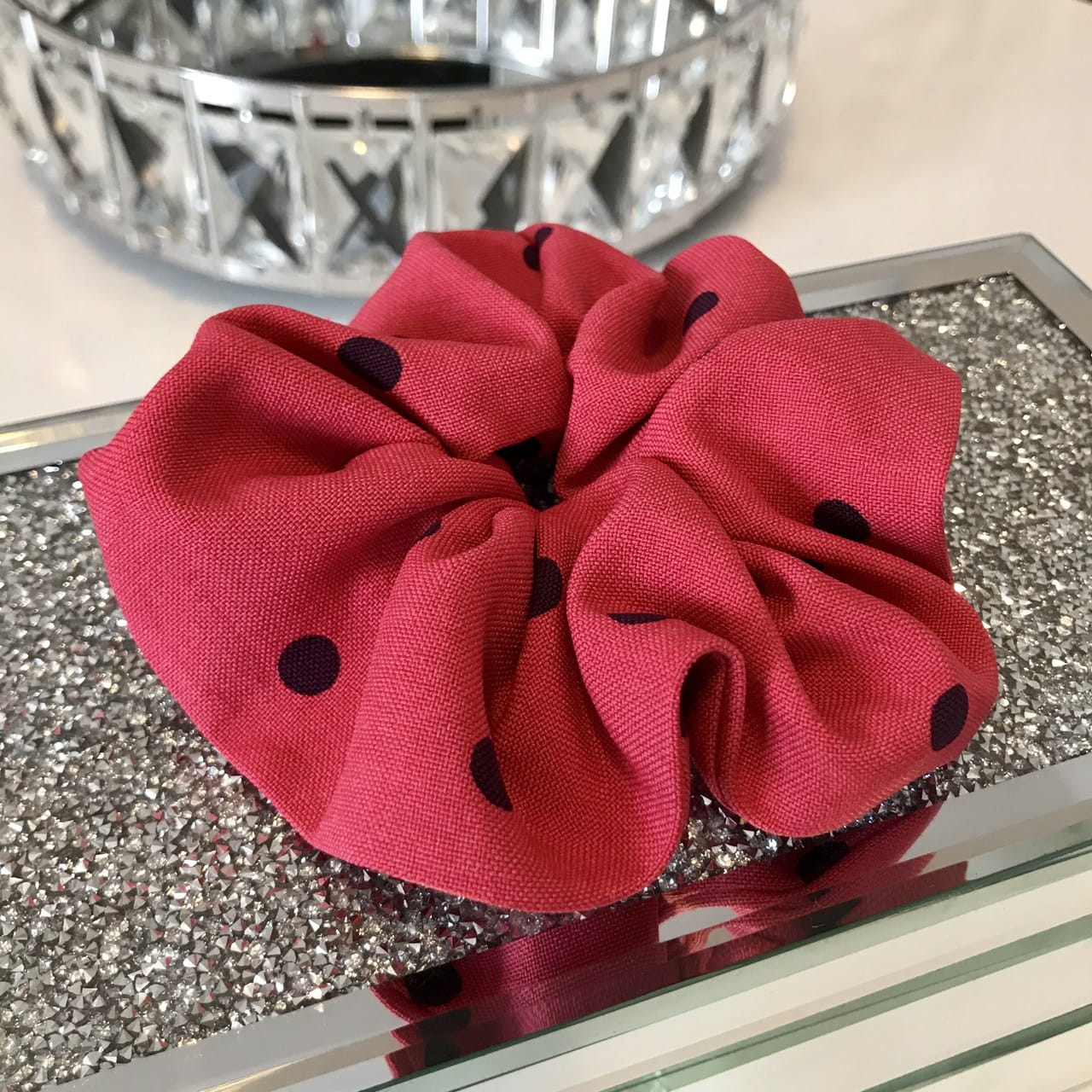 Amarantowa gumka do włosów w grochy XXL OVERSIZE LATO