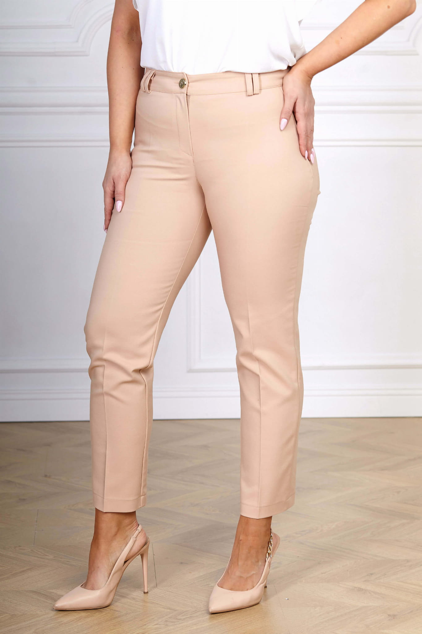 Eleganckie beżowe spodnie cygaretki Inez XXL OVERSIZE