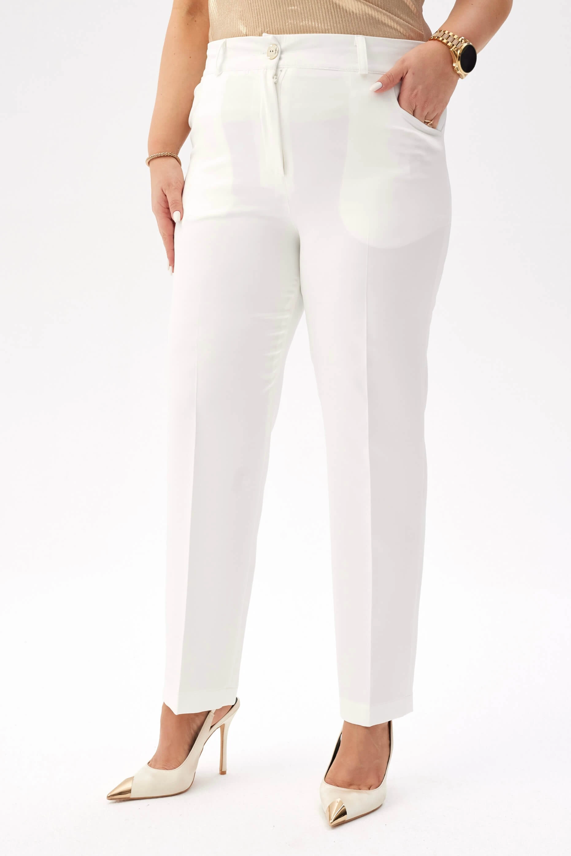 Eleganckie spodnie Eleonora w kolorze ecru PLUS SIZE XXL